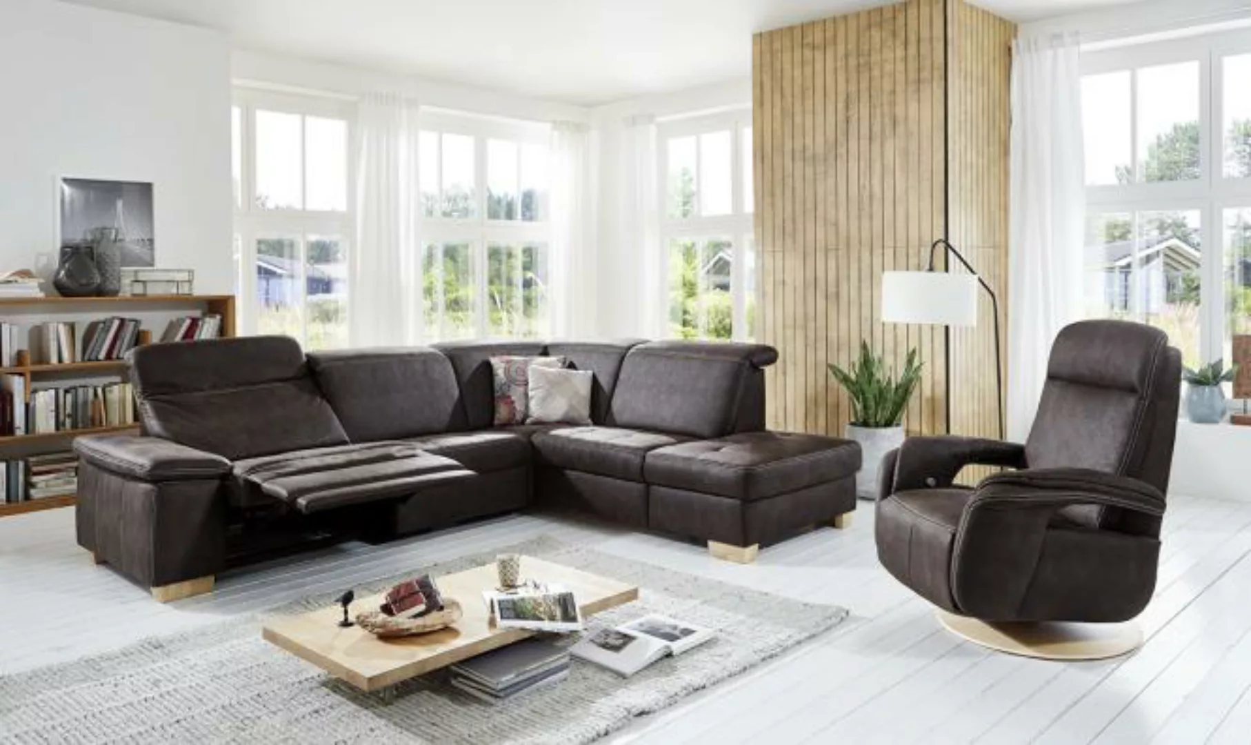 Eckcouch Sofa mit Relaxfunktion 296 x 245 cm Lederoptik Braun Nelson günstig online kaufen