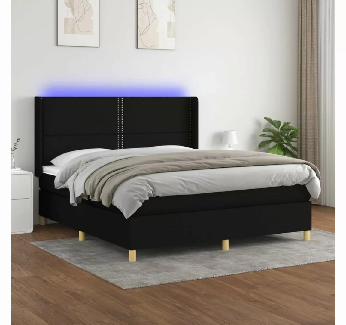 vidaXL Boxspringbett Boxspringbett mit Matratze LED Schwarz 160x200 cm Stof günstig online kaufen