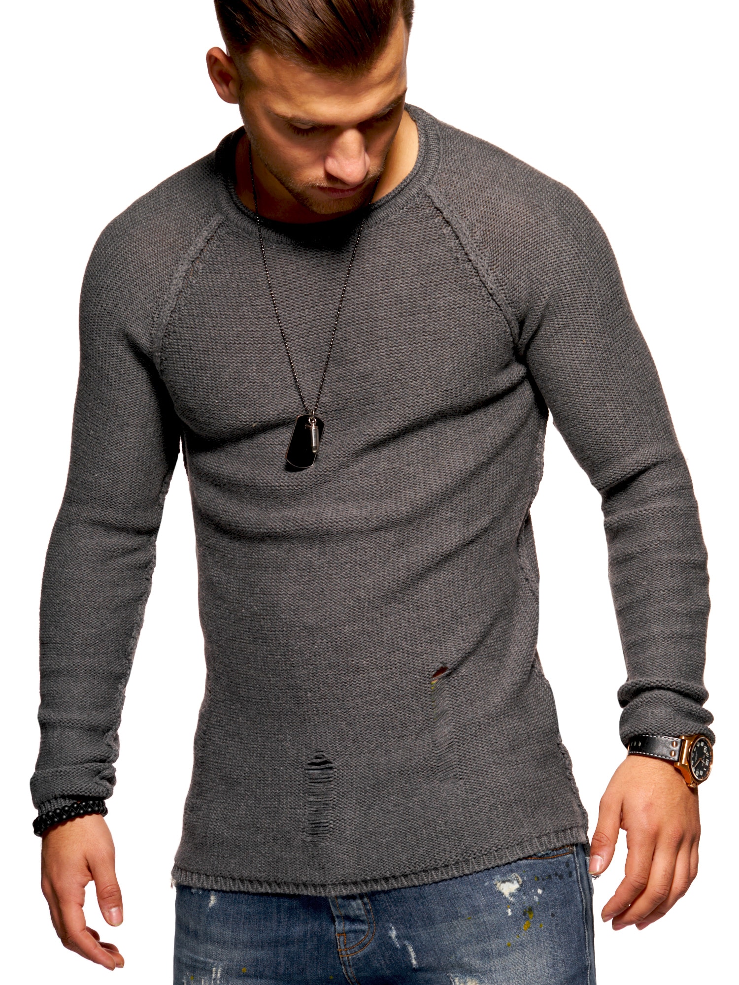 2Y Premium Strickpullover "JOSCHUA", mit Destroyed-Elementen günstig online kaufen