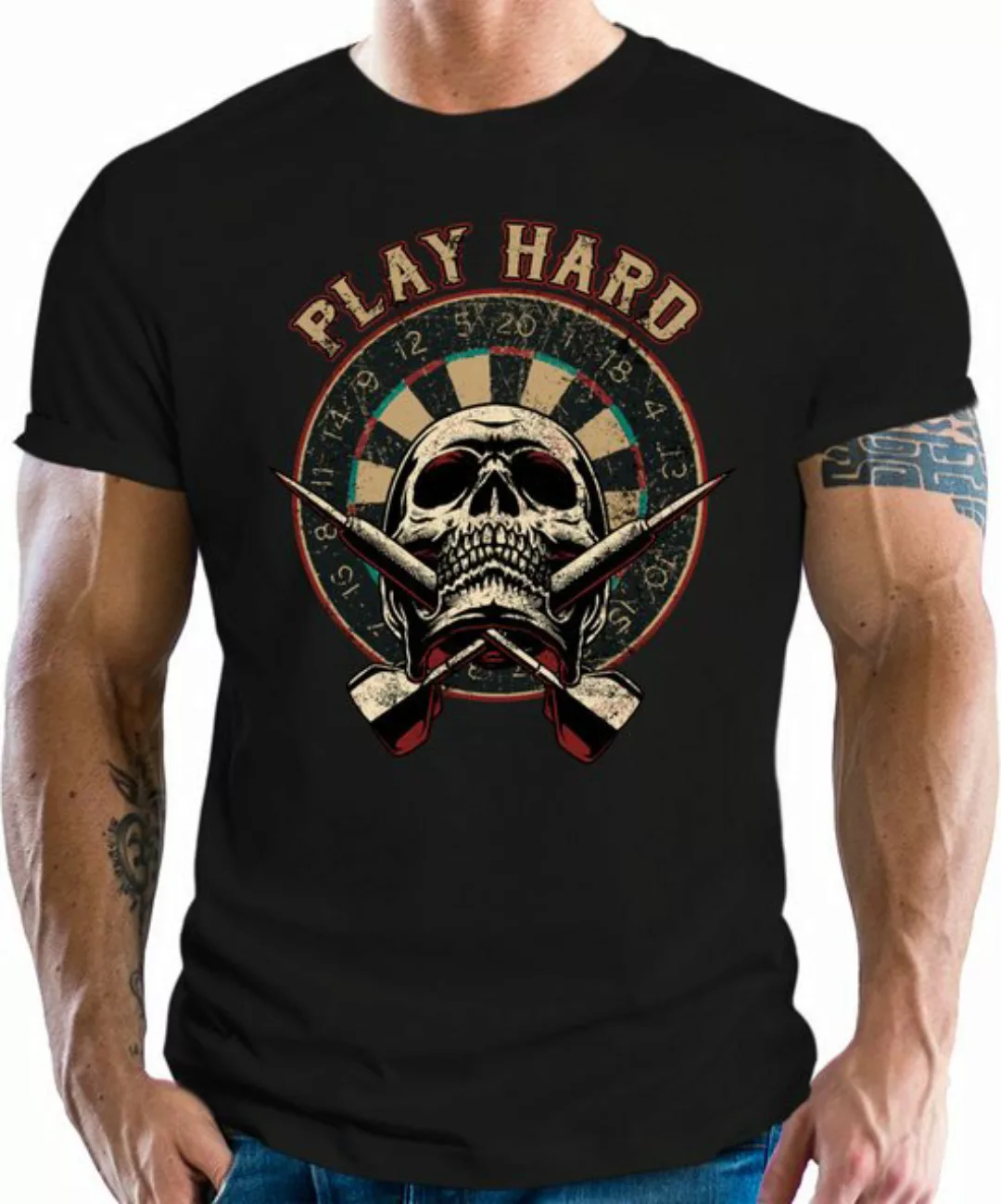 LOBO NEGRO® T-Shirt für Dartspieler und Fans: Play Hard günstig online kaufen