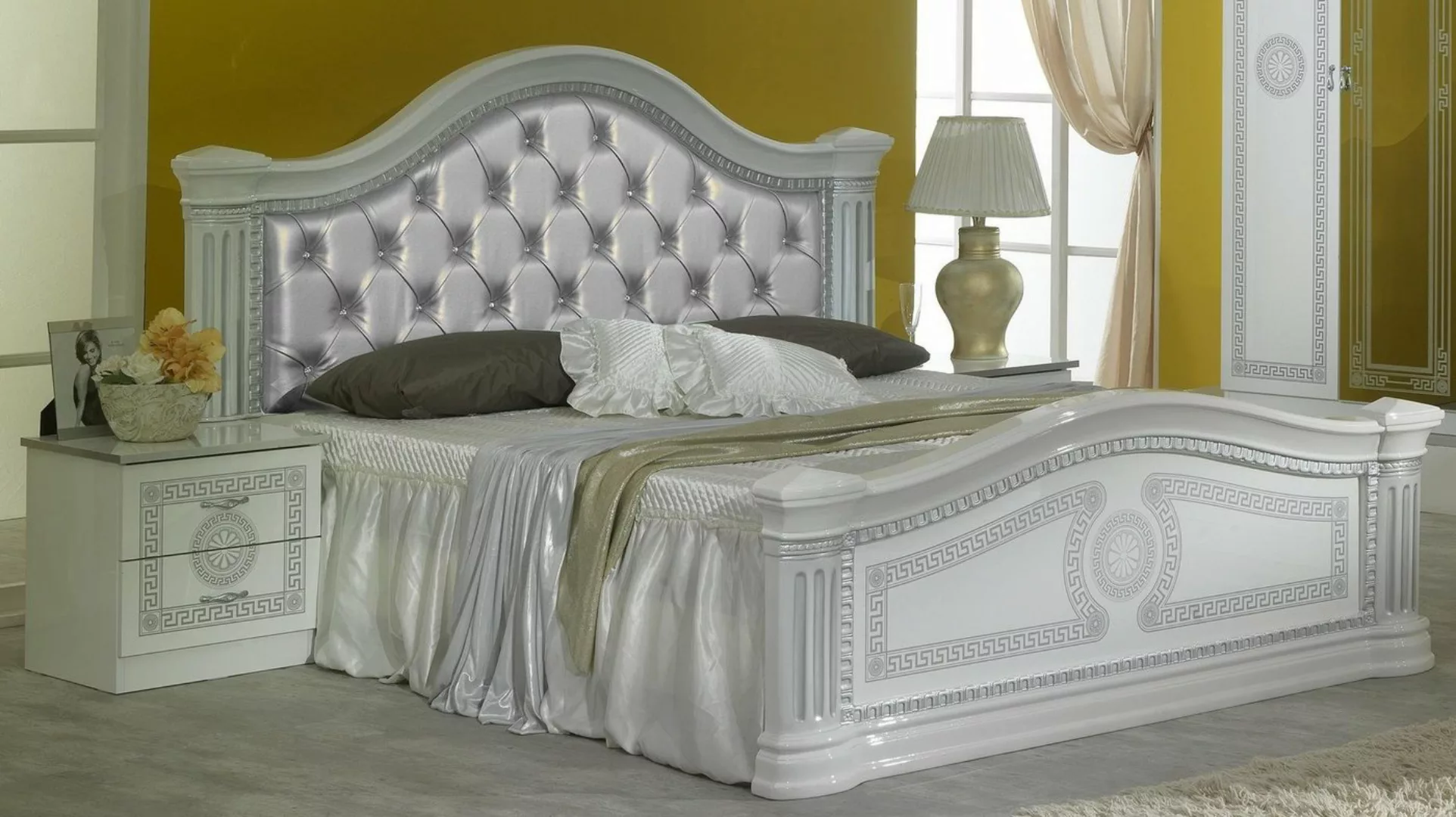 JVmoebel Bett Bett Schlafzimmer Betten Chesterfield Textil Leder Hotel Luxu günstig online kaufen