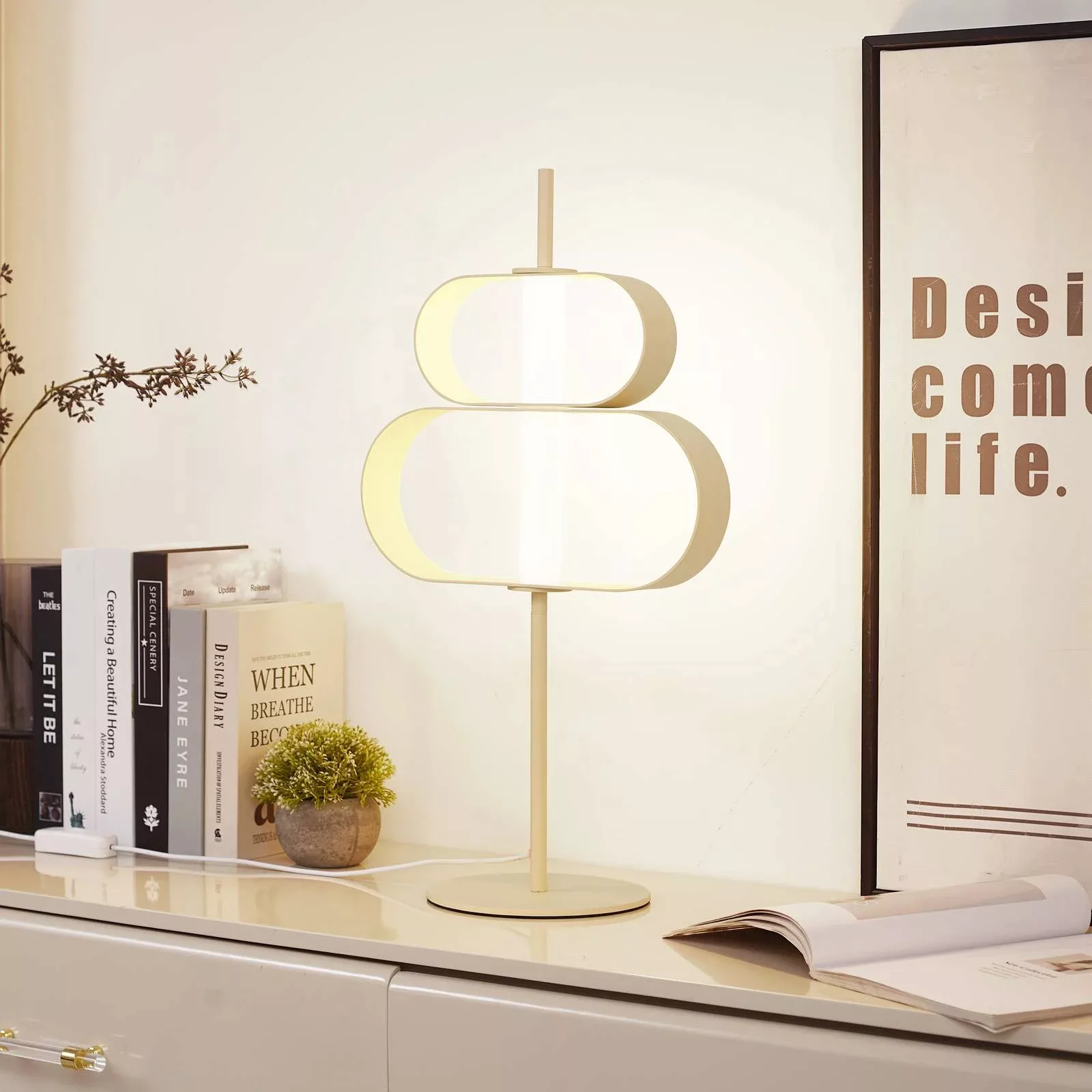 Lucande LED-Tischleuchte Audrina, beige, Metall, dimmbar günstig online kaufen