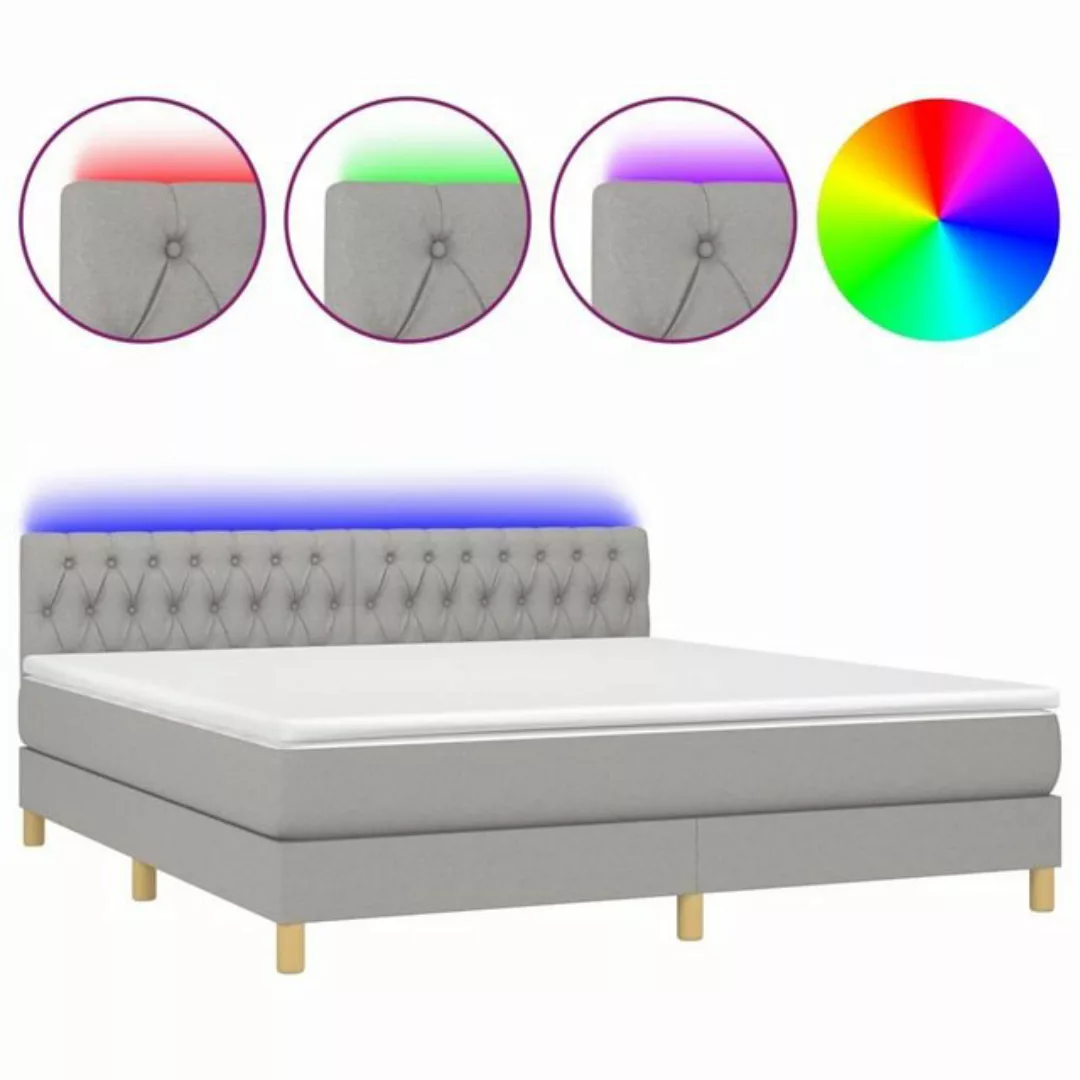 vidaXL Bettgestell Boxspringbett mit Matratze LED Hellgrau 160x200 cm Stoff günstig online kaufen