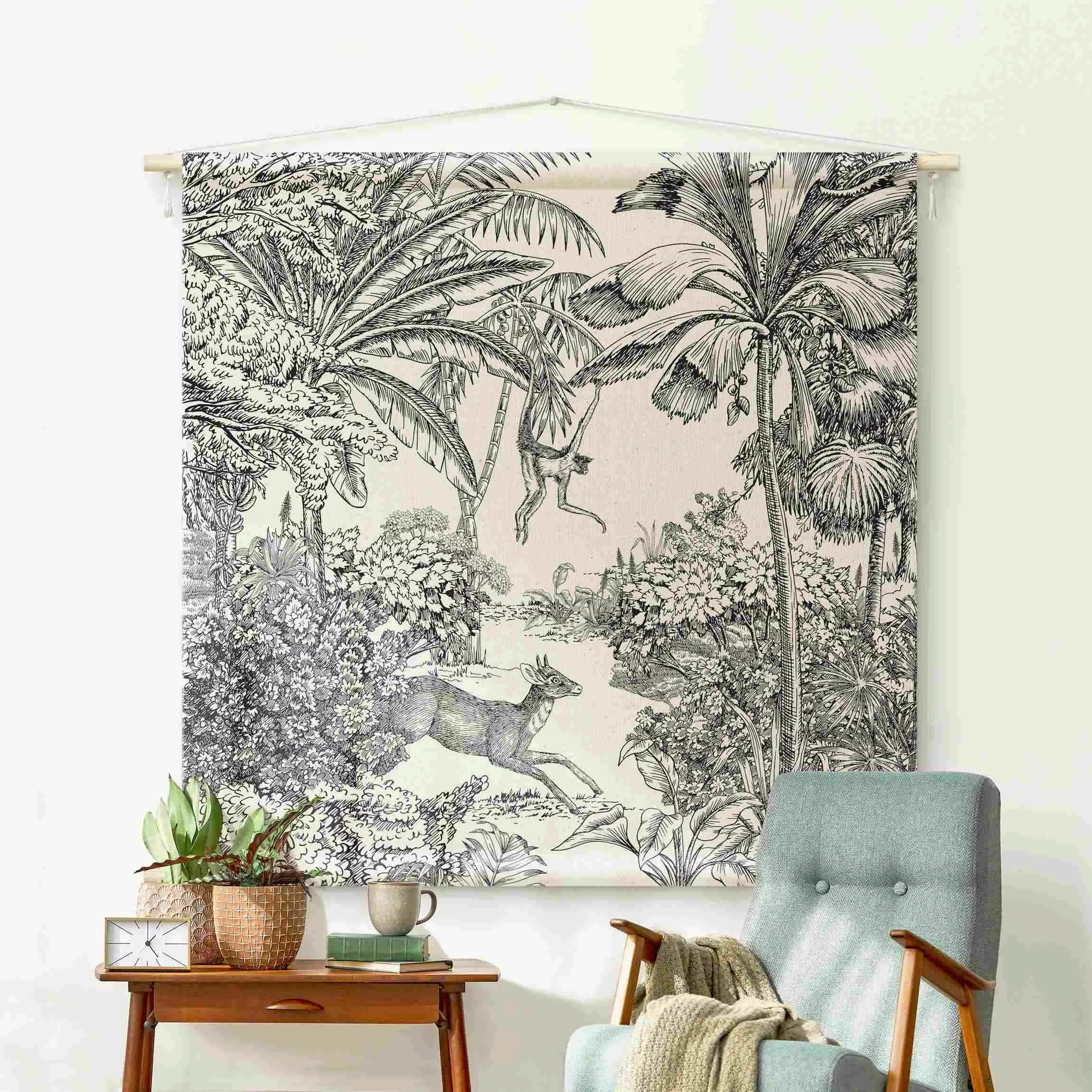 Wandteppich Detaillierte Dschungelzeichnung günstig online kaufen