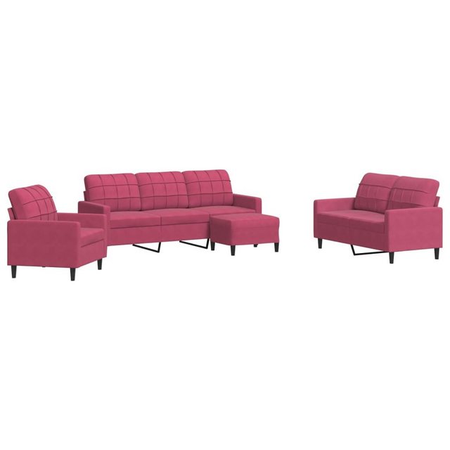 vidaXL Sofa 4-tlg. Sofagarnitur mit Kissen Weinrot Samt günstig online kaufen