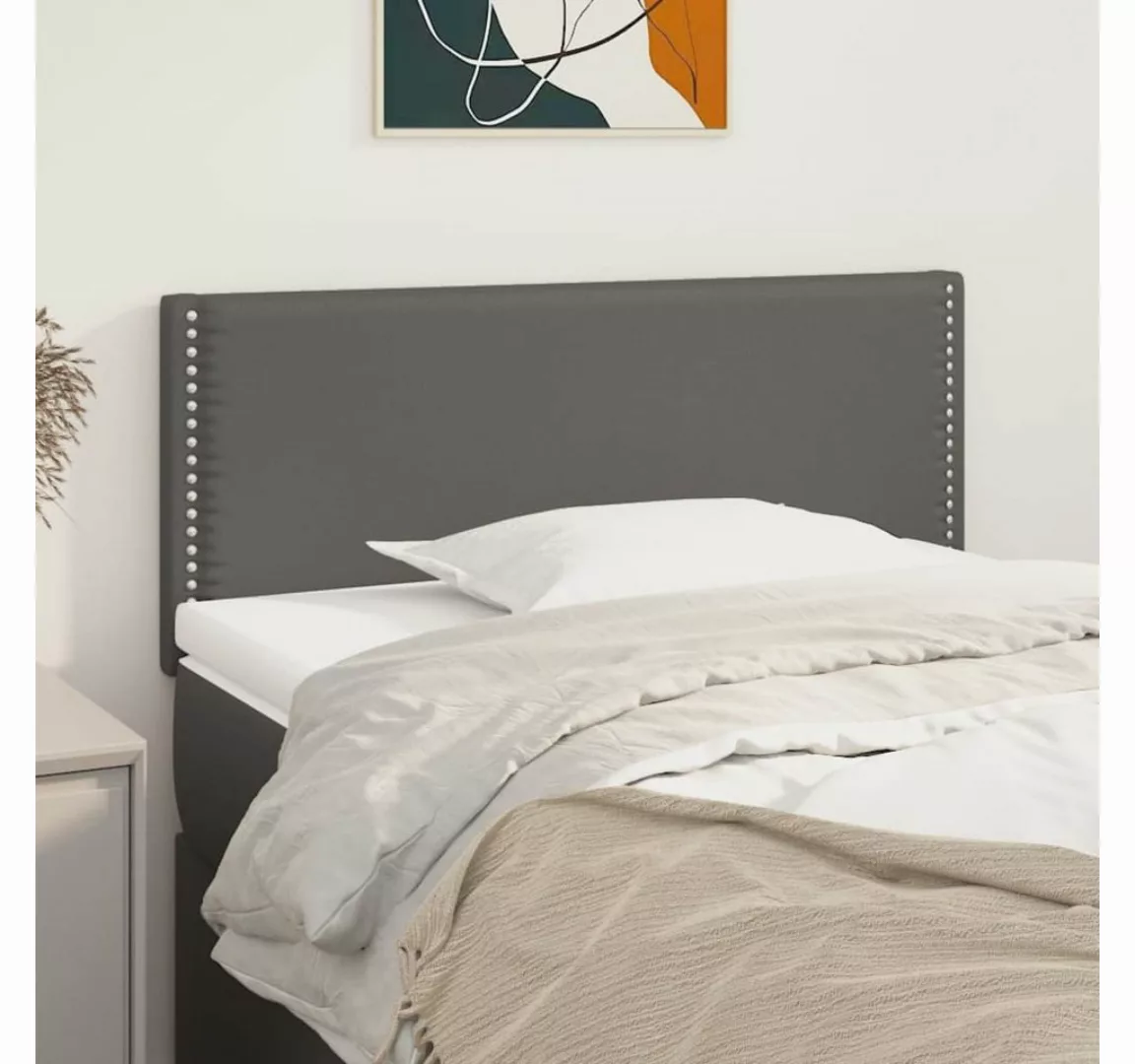 vidaXL Bett, Kopfteil Grau 100x5x78/88 cm Kunstleder günstig online kaufen