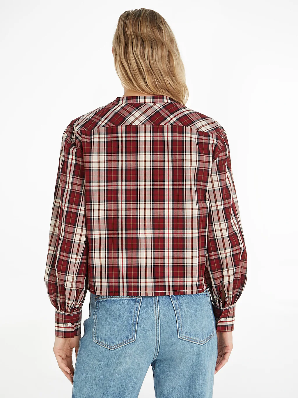 Tommy Hilfiger Langarmbluse TARTAN CO COLLARLESS SHIRT mit Metalllabel günstig online kaufen