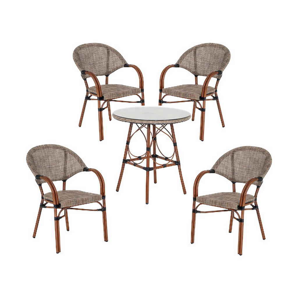 Acamp Set 4x Sessel Maui 1x Tisch Maui Ø 70 cm Bambus-Cappuccino günstig online kaufen