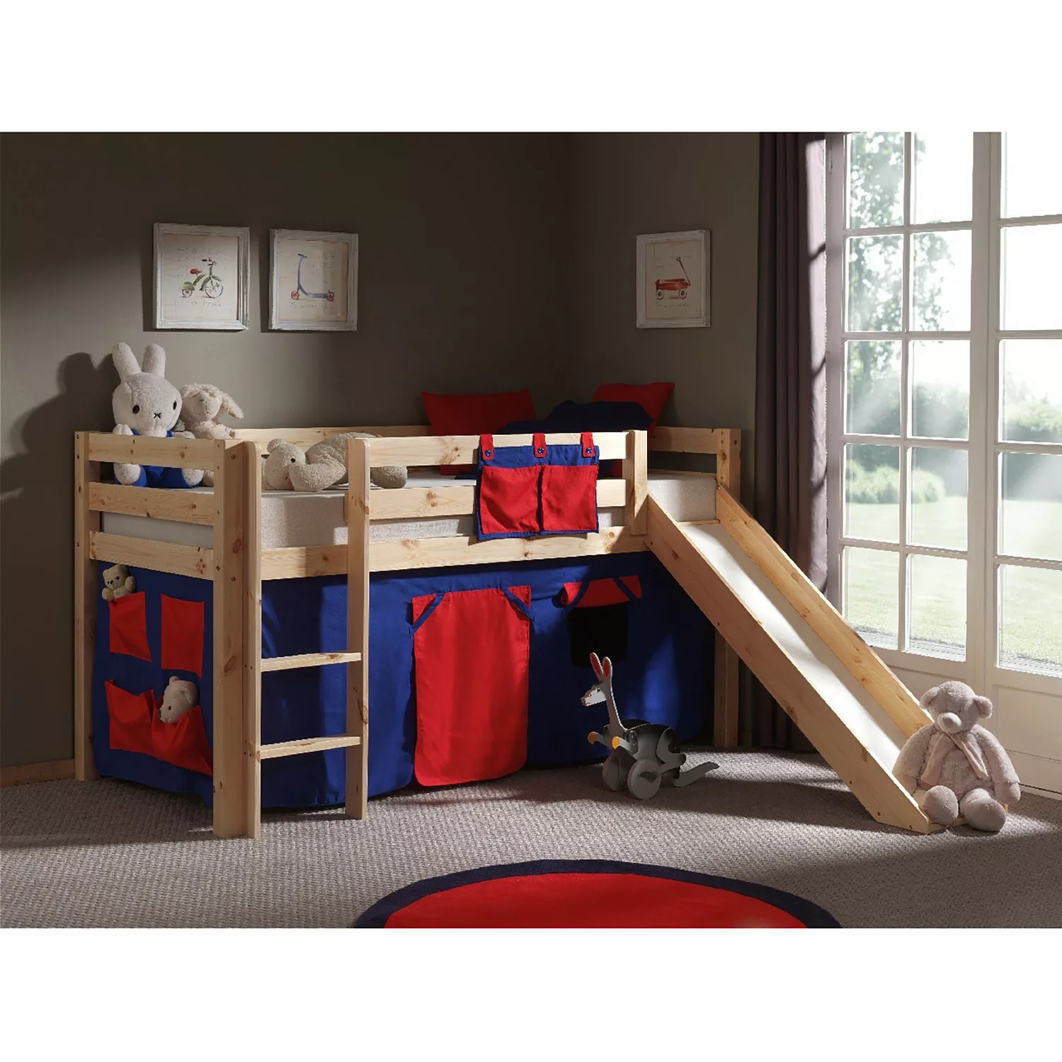 Spielbett mit Textilset Domino Kinderzimmer PINOO-12 incl. Rutsche in Kiefe günstig online kaufen