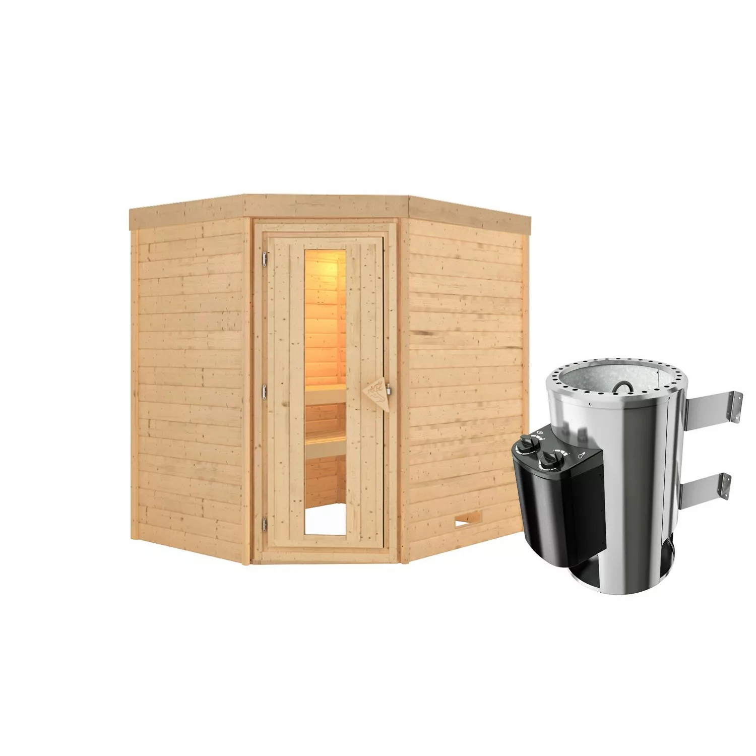 Karibu Sauna Maxi Set Naturbelassen mit Ofen 3,6 kW integr. Steuerung. günstig online kaufen