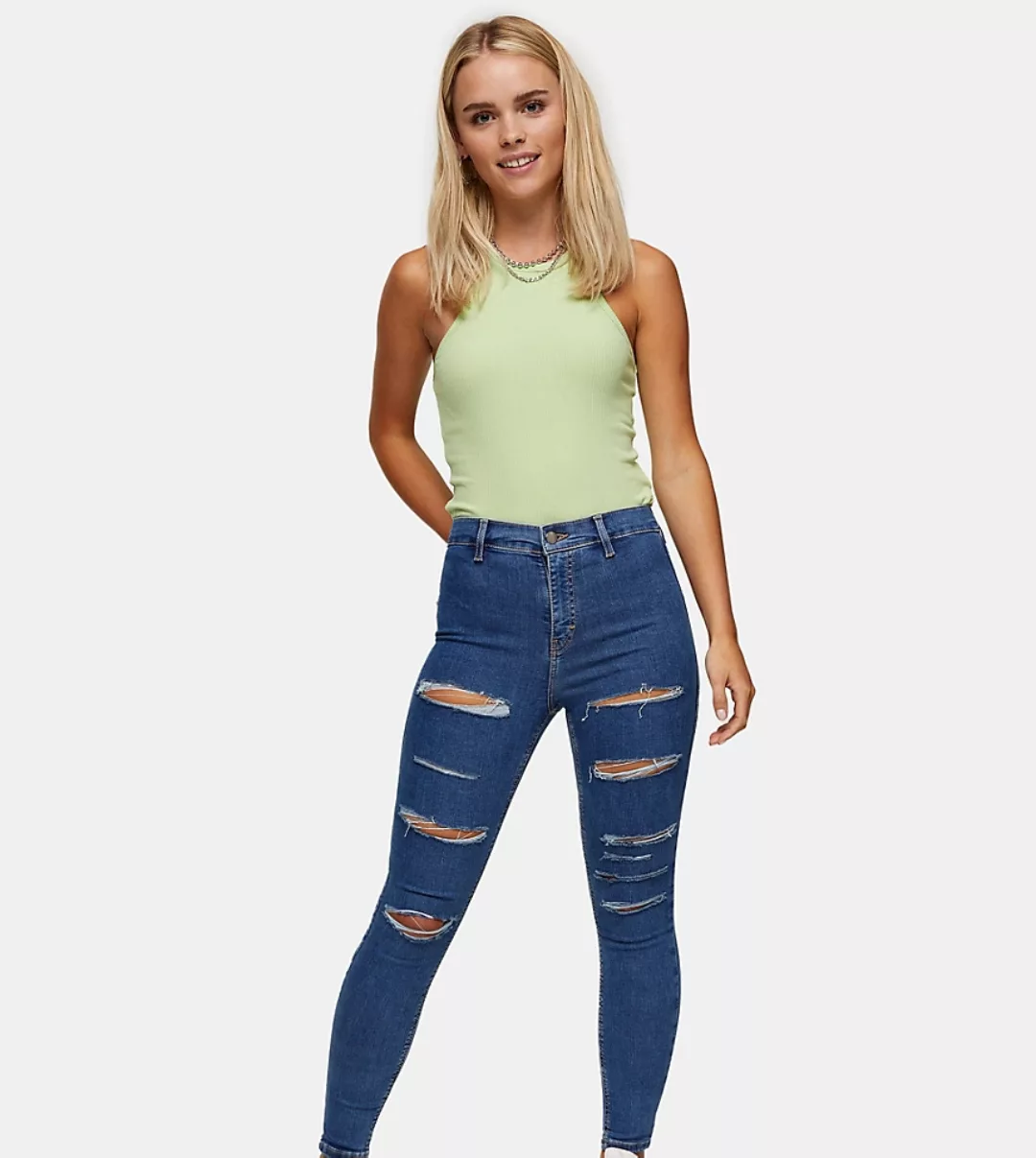 Topshop Petite – Joni – Jeans in mittlerer Waschung-Blau günstig online kaufen