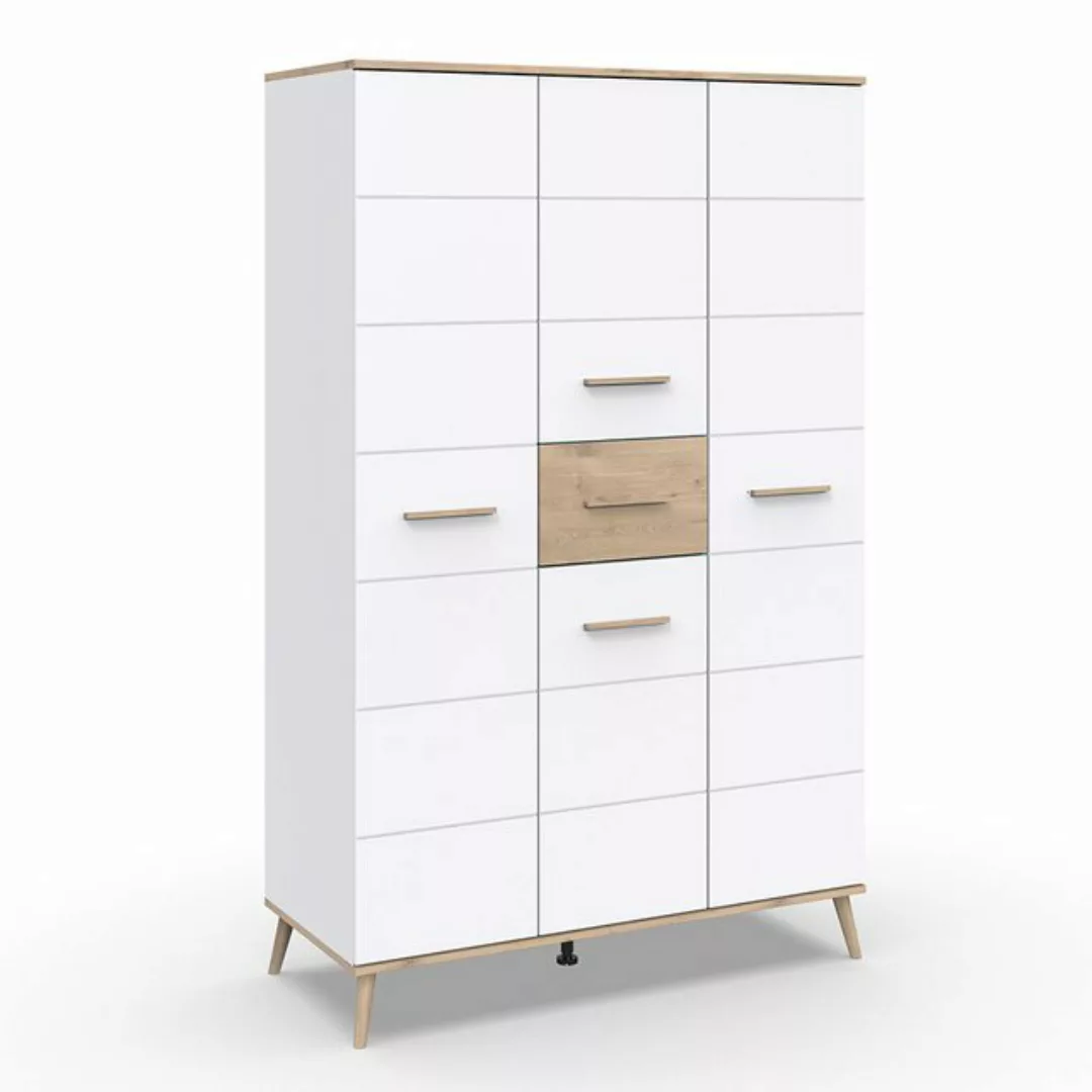 Babyzimmer Kleiderschrank 125cm skandinavisches Design weiß mit Eiche FELIN günstig online kaufen