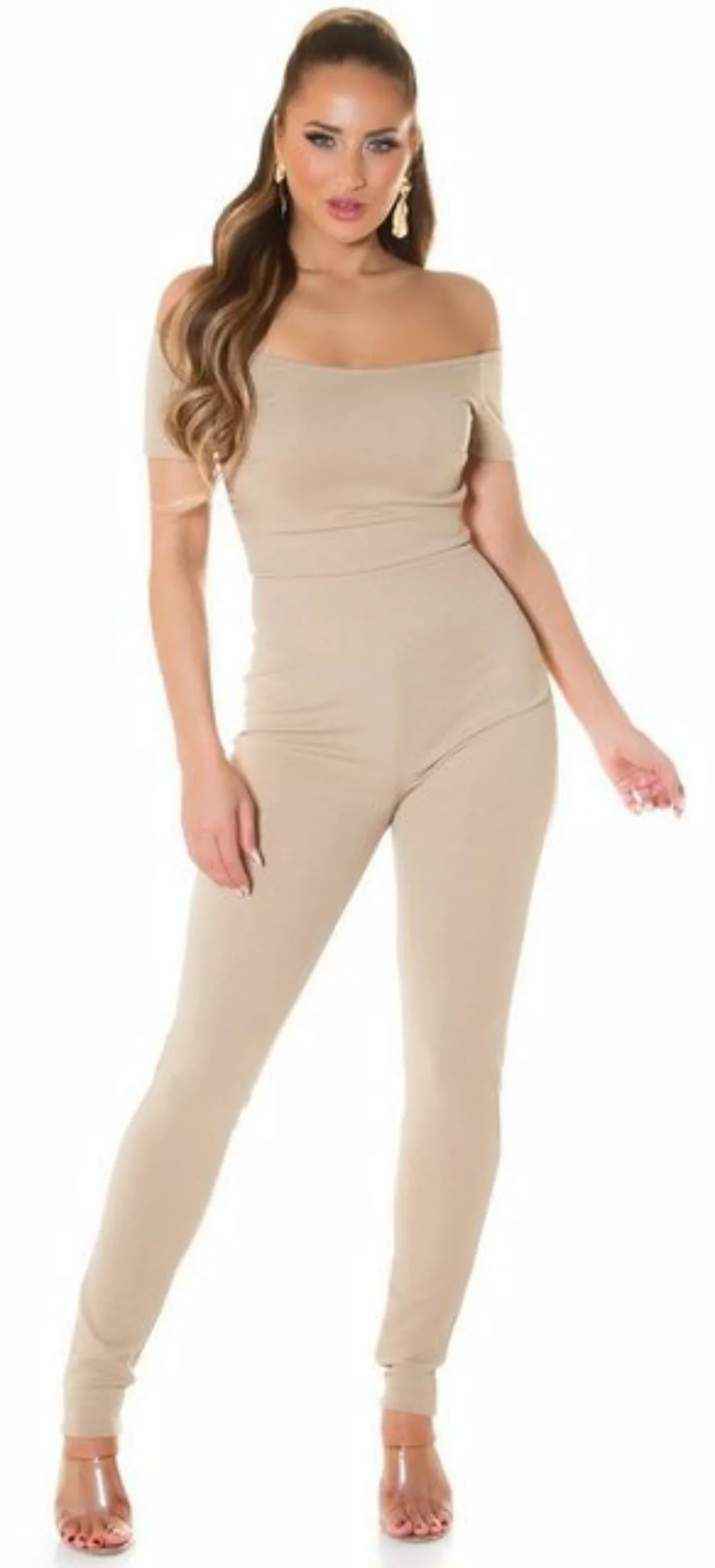 Koucla Jumpsuit eleganter Overall mit Carmen-Ausschnitt, einfarbig Abendmod günstig online kaufen