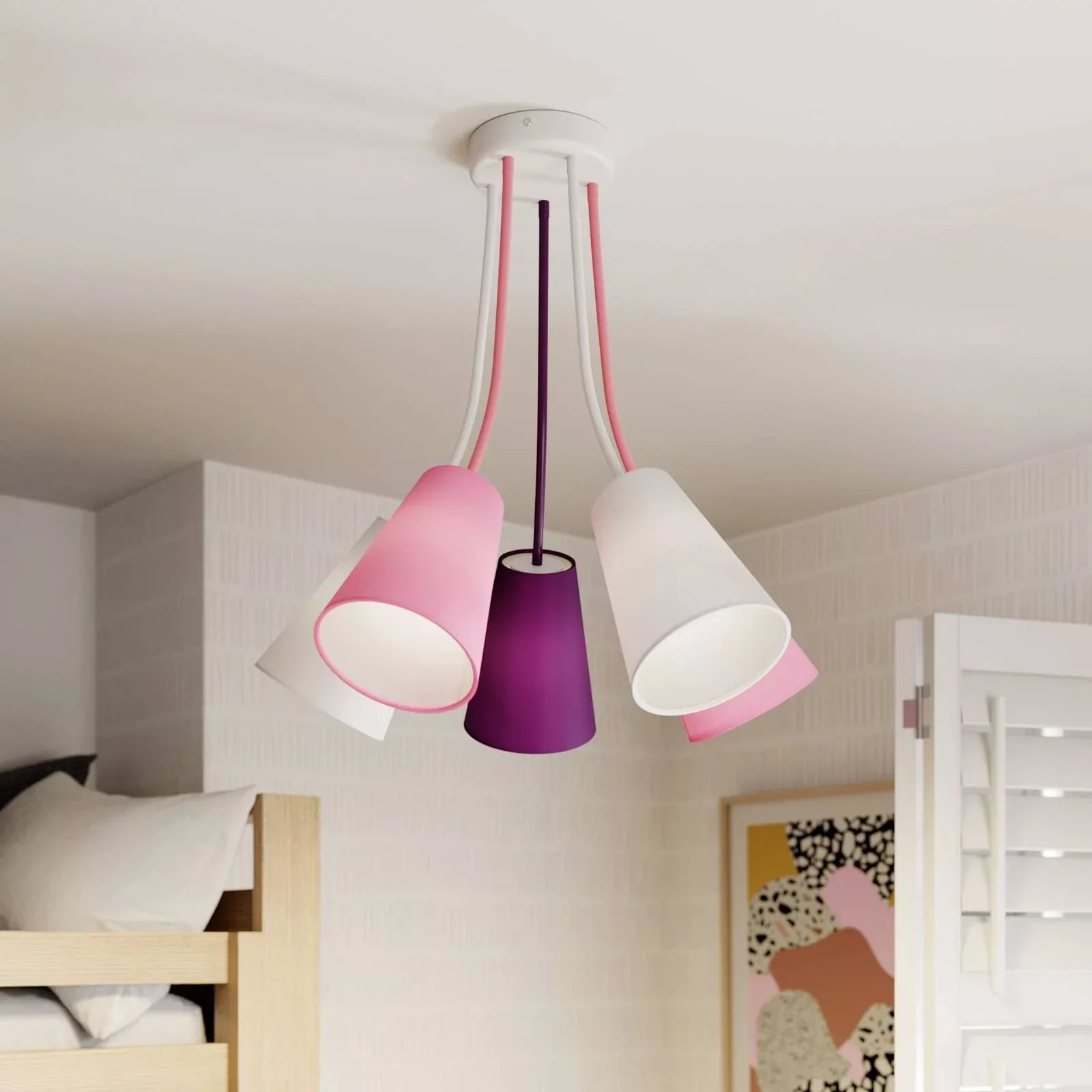 Deckenlampe Wire Kids 5-flammig, weiß/pink/violett günstig online kaufen