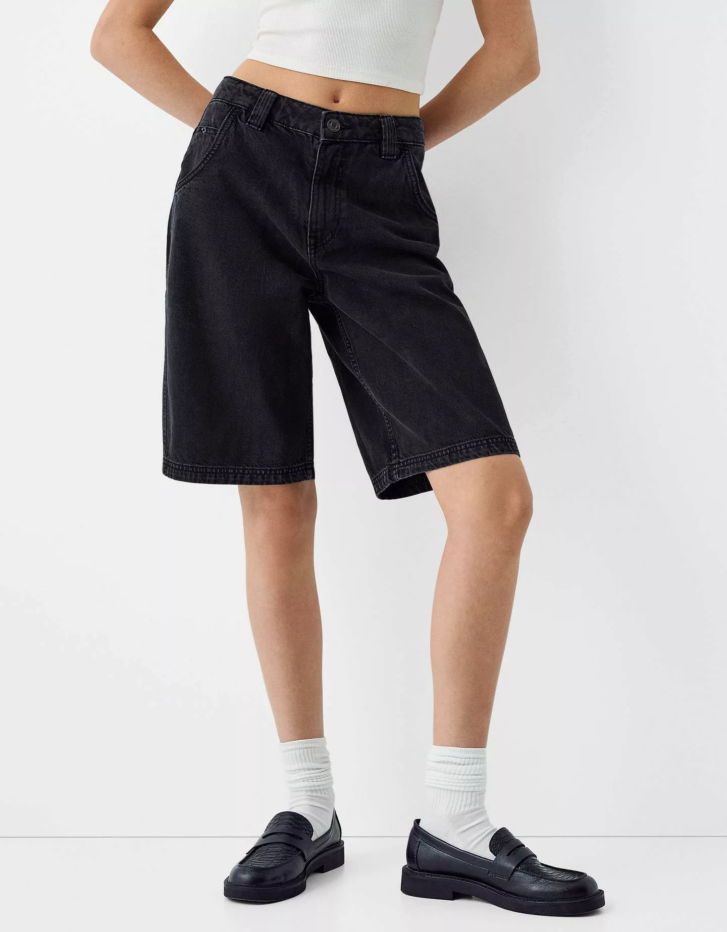 Bershka Jeans-Bermudashorts Damen 40 Schwarz günstig online kaufen