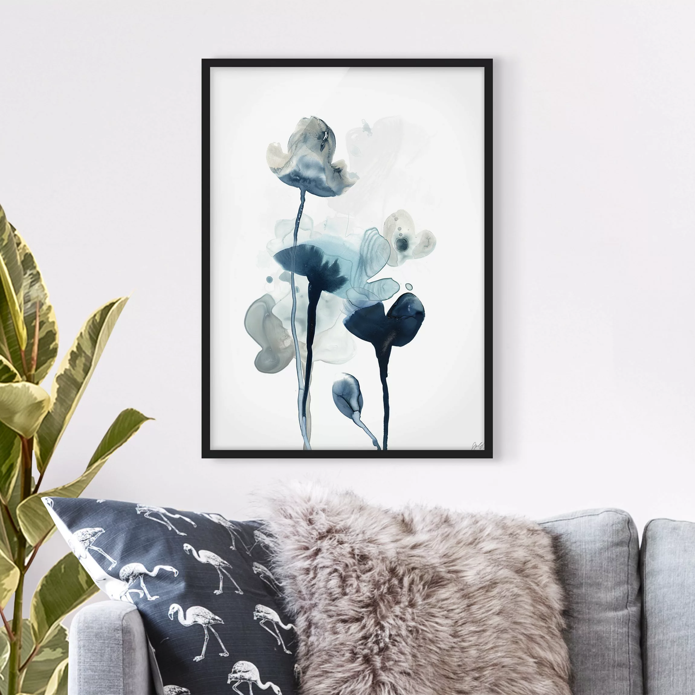 Bild mit Rahmen Blumen - Hochformat Mitternachtsblüten III günstig online kaufen