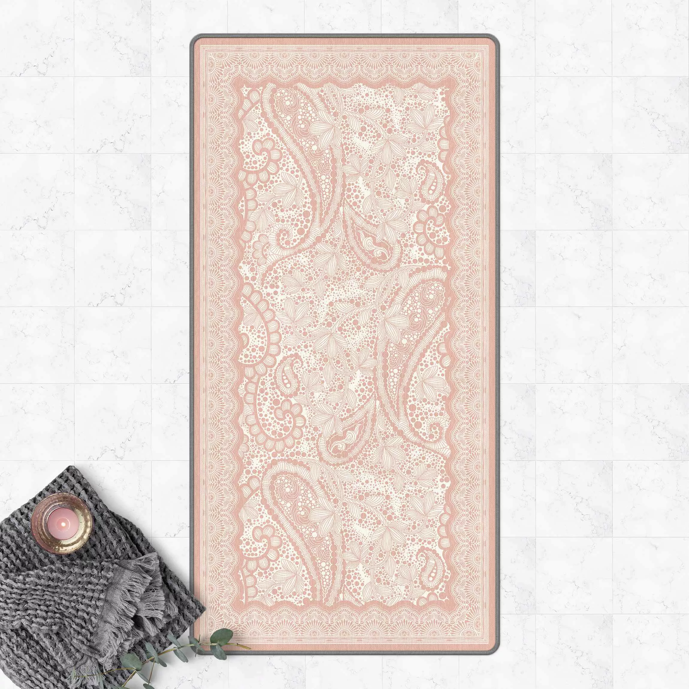 Teppich Paisley Schaum in Pastell mit Bordüre günstig online kaufen