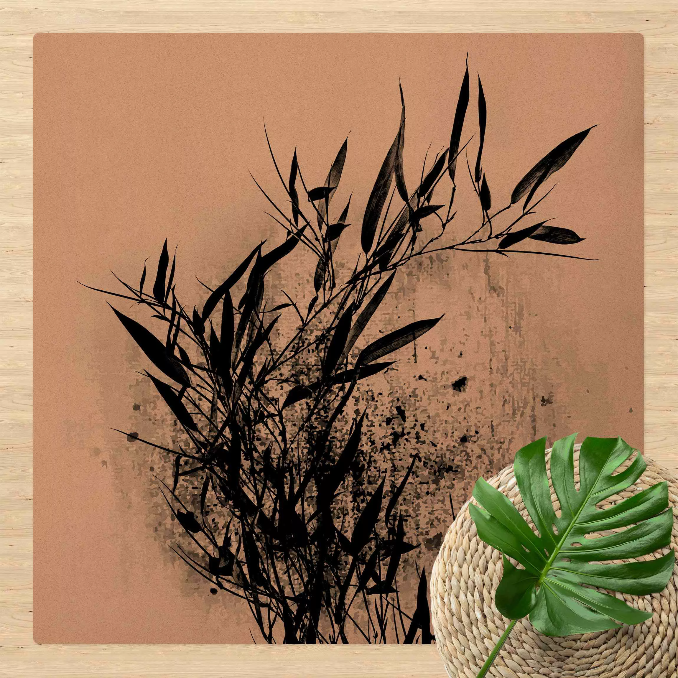 Kork-Teppich Grafische Pflanzenwelt - Schwarzer Bambus günstig online kaufen