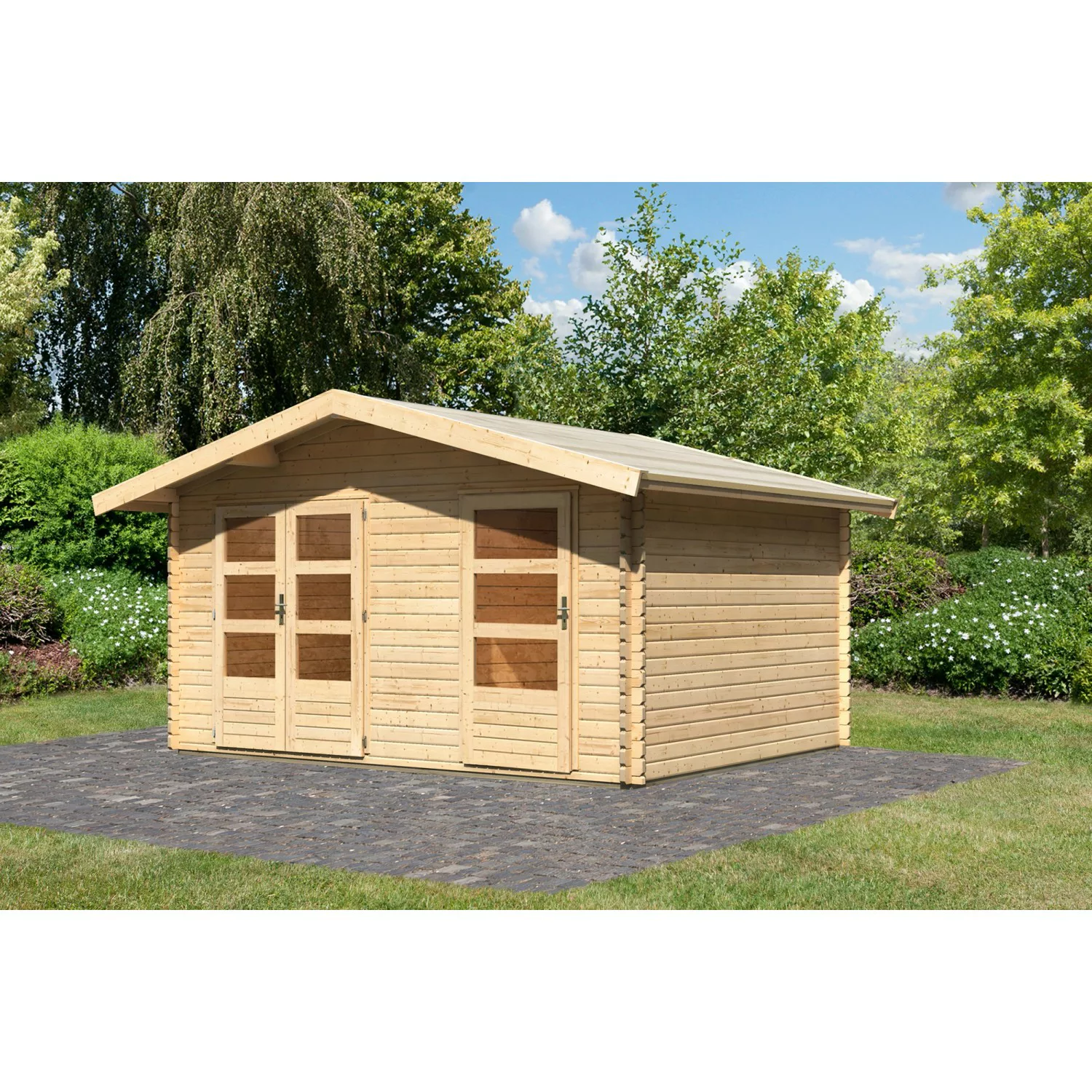 Karibu Holz-Gartenhaus Normes Natur Satteldach Unbehandelt 402 cm x 312 cm günstig online kaufen