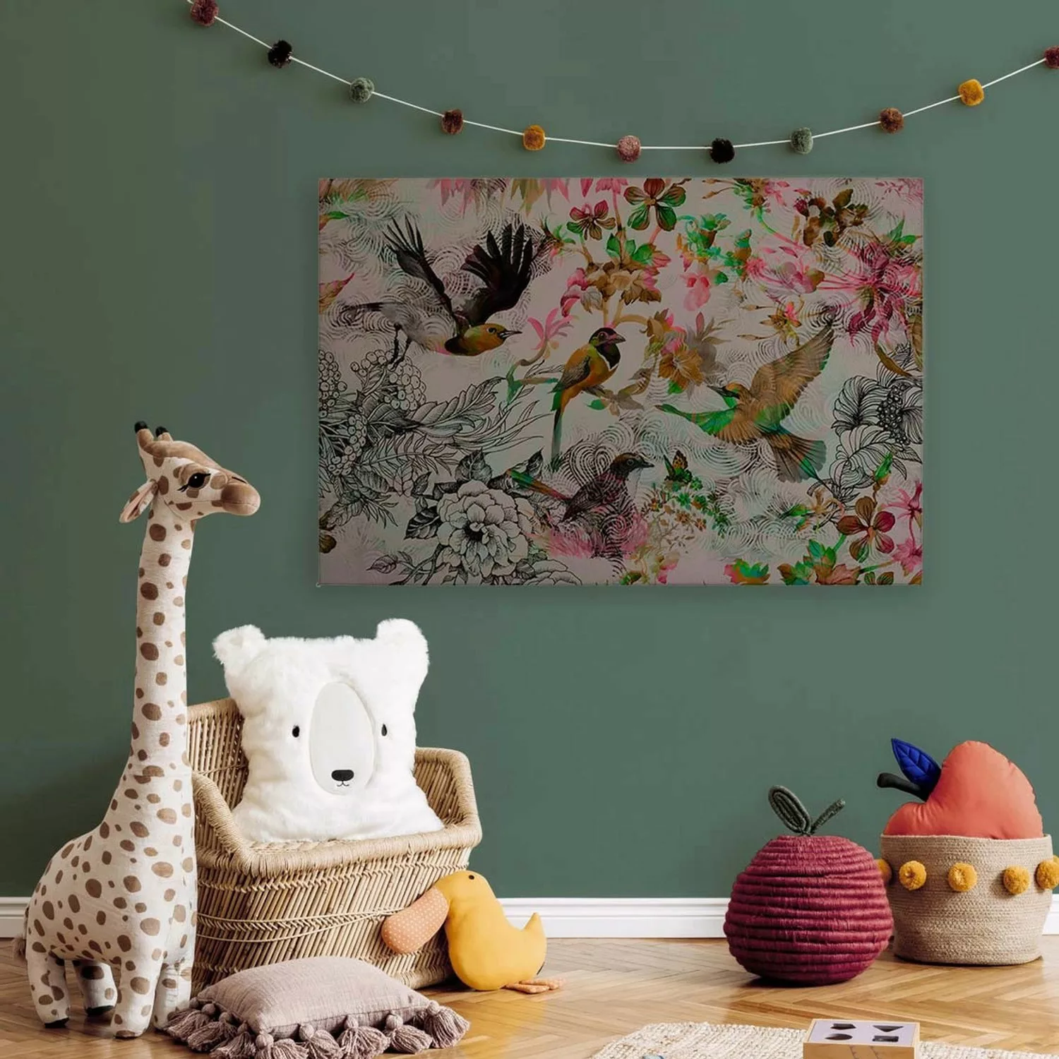 Bricoflor Wandbild Bunte Vögel Für Mädchenzimmer Und Schlafzimmer Deko Lein günstig online kaufen