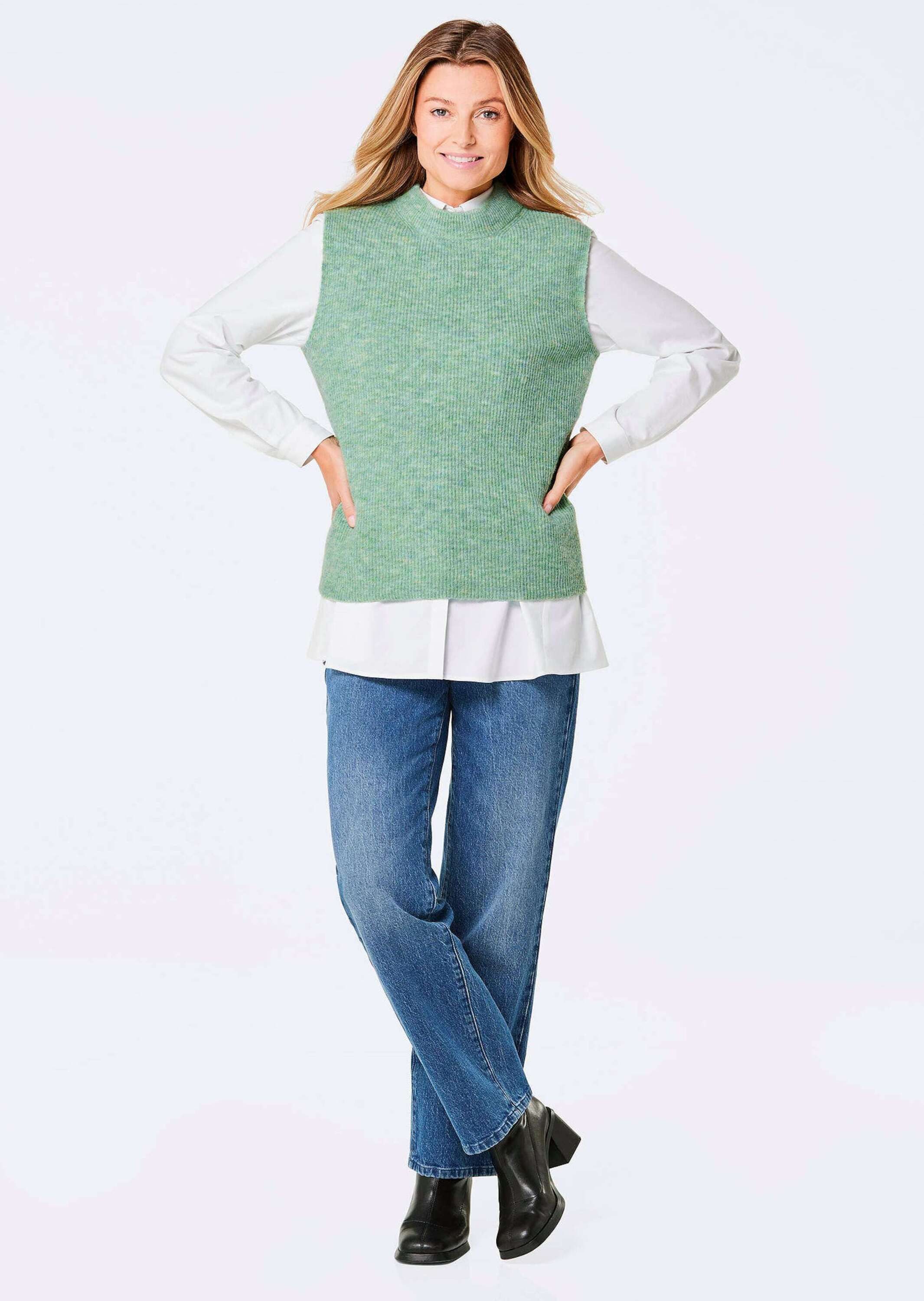 GOLDNER Strickpullover Rippstrick Pullunder mit Stehkragen günstig online kaufen