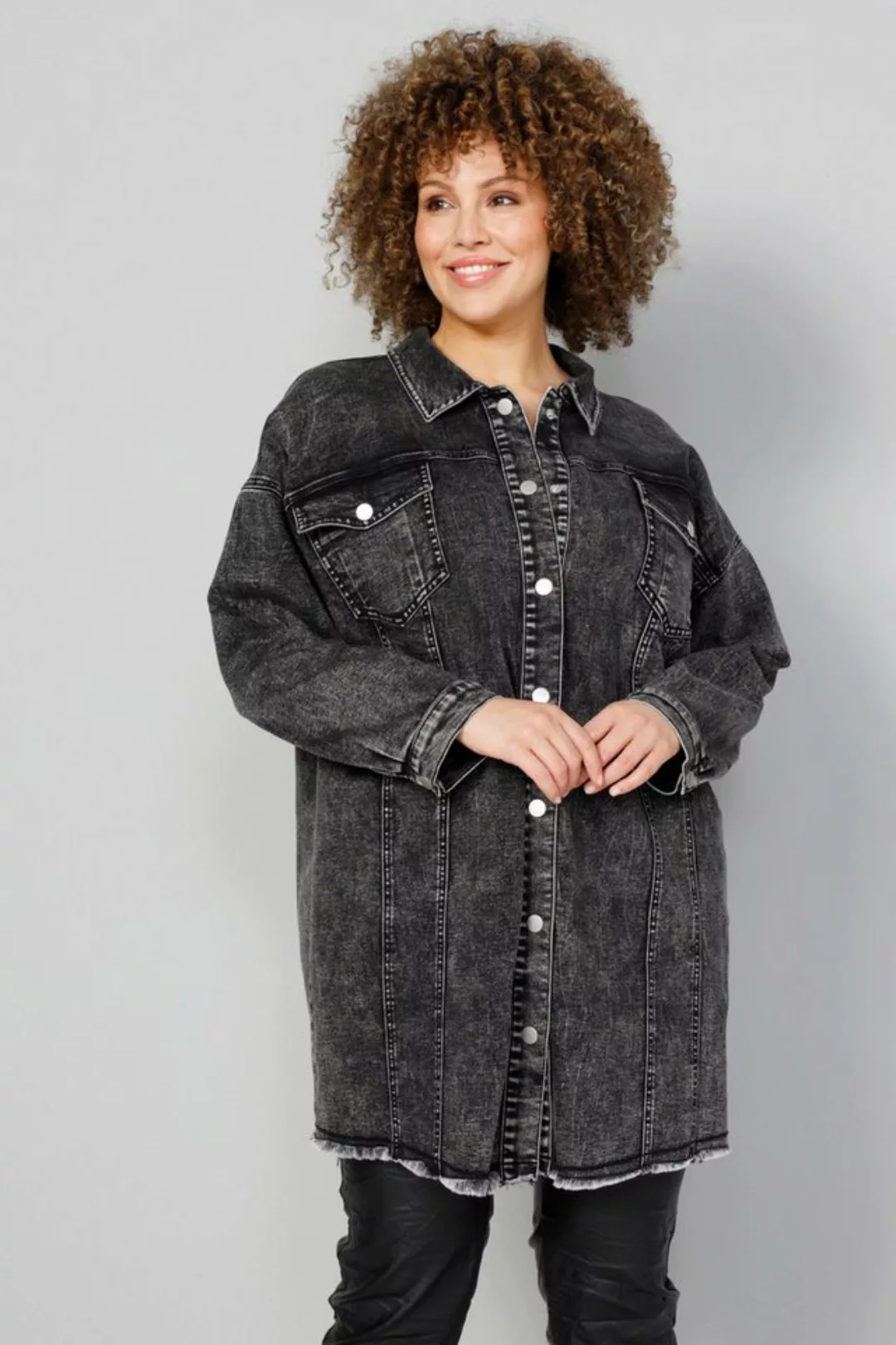 MIAMODA Jeansjacke Long-Jeansjacke Rücken-Schriftzug Vintage-Look günstig online kaufen