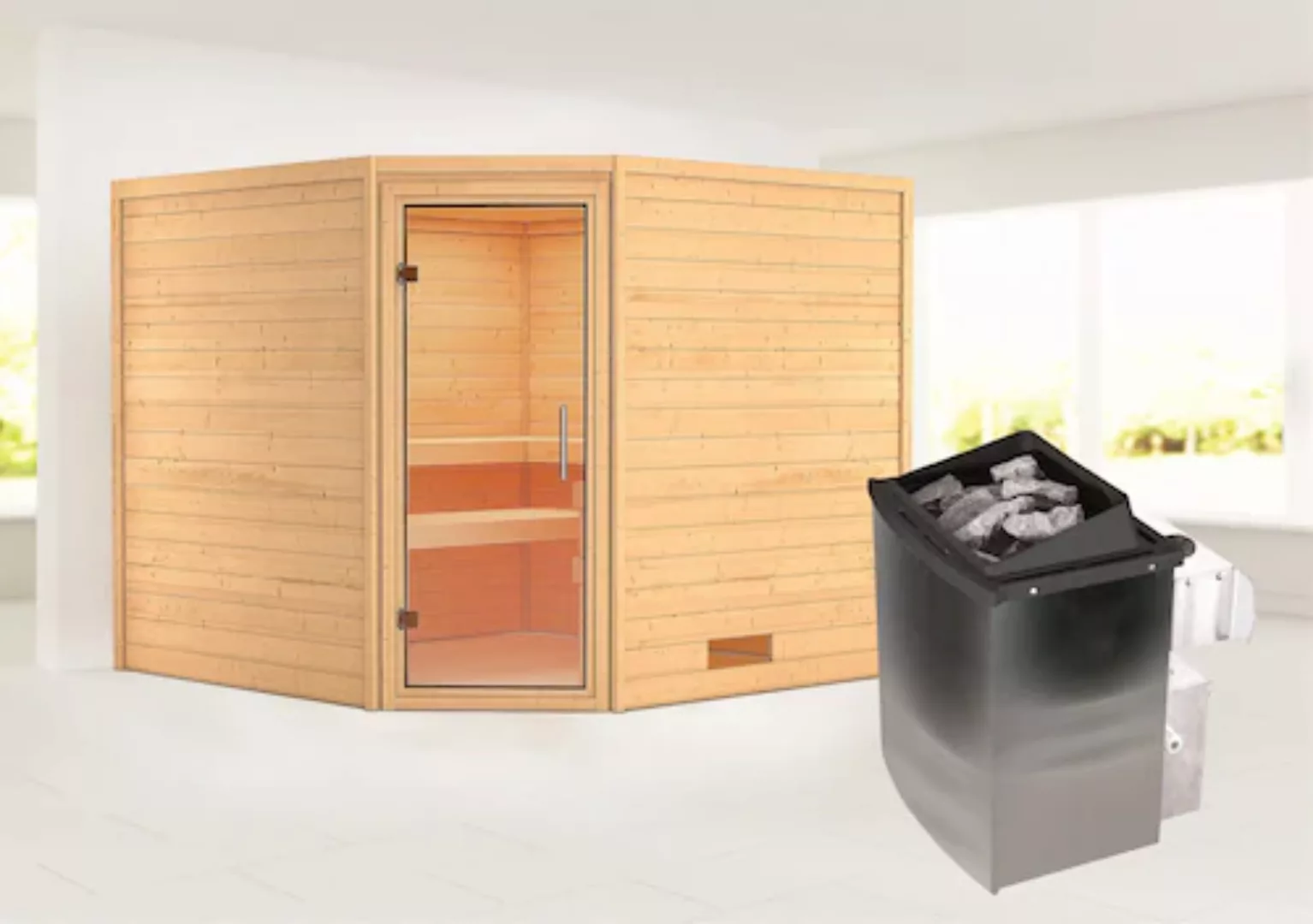 Karibu Sauna »"Leona" mit Klarglastür 2 Ofen 9 kW integr. Strg«, aus hochwe günstig online kaufen