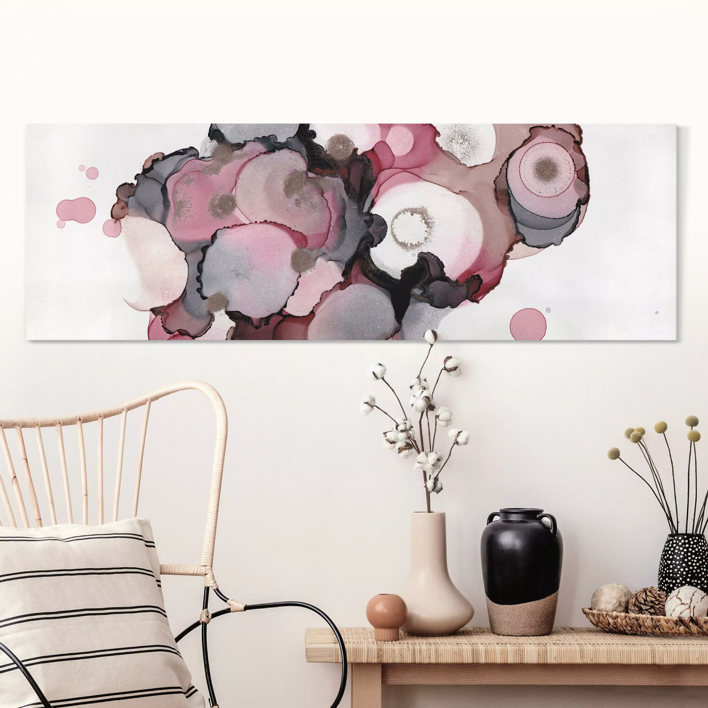 Leinwandbild Pink-Beige Tropfen mit Roségold günstig online kaufen
