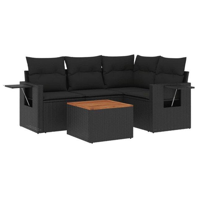 vidaXL Sofaelement 5-tlg. Garten-Sofagarnitur mit Kissen Schwarz Poly Ratta günstig online kaufen