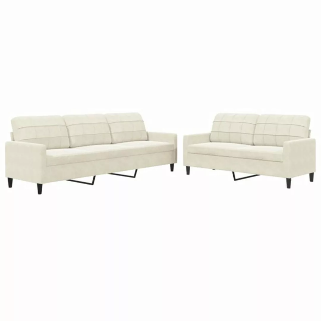 vidaXL Sofa, 2-tlg. Sofagarnitur mit Kissen Creme Samt günstig online kaufen