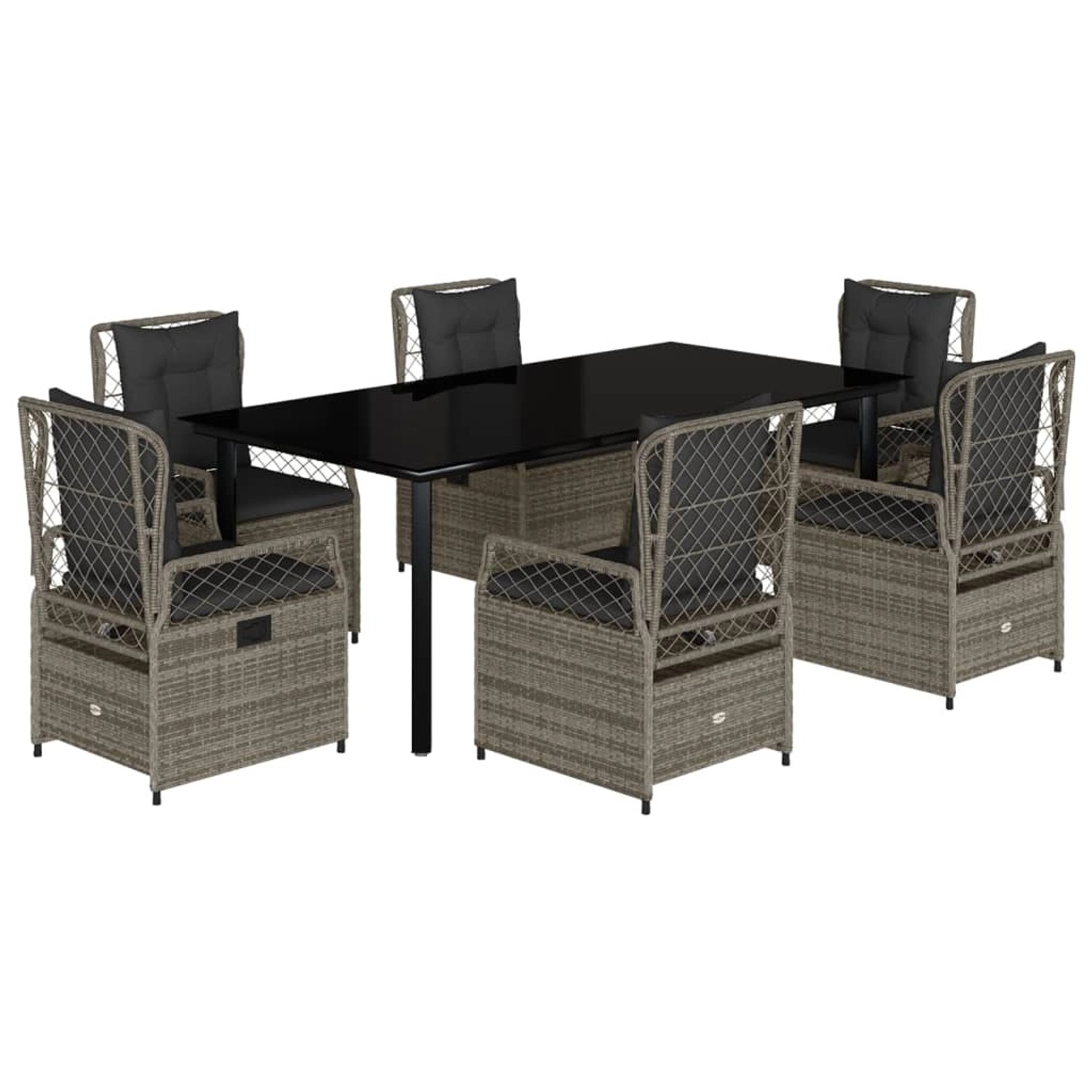 vidaXL 7-Tlg Garten-Essgruppe mit Kissen Grau Poly Rattan 3262997 günstig online kaufen