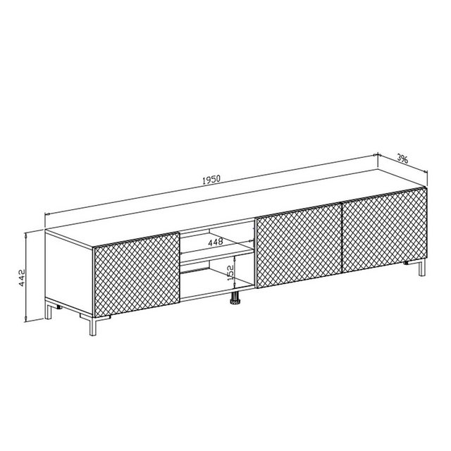 ALLHOUSE24 TV-Schrank PALERMO 195 cm gefräste Front Unterschrank Lowboard G günstig online kaufen