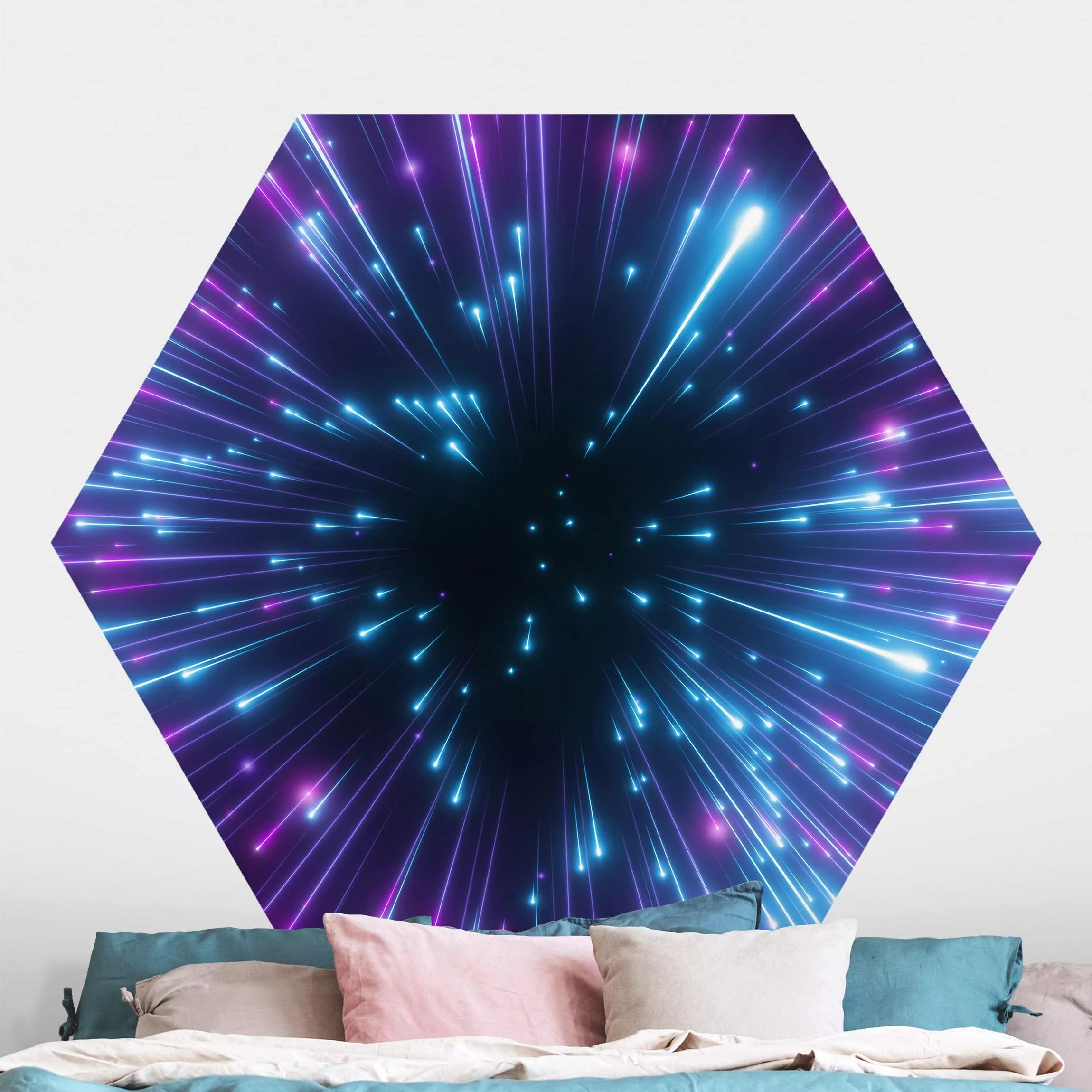 Hexagon Mustertapete selbstklebend Neon Feuerwerk günstig online kaufen