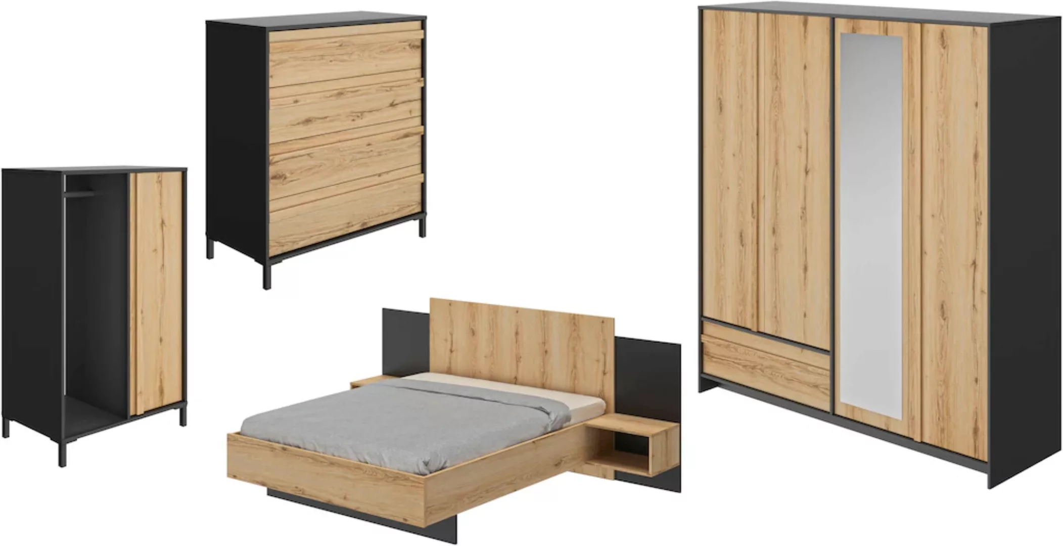 Gami Schlafzimmer-Set "Mimizan", (4 tlg., Bett, 2x Nachttische, Kleiderschr günstig online kaufen