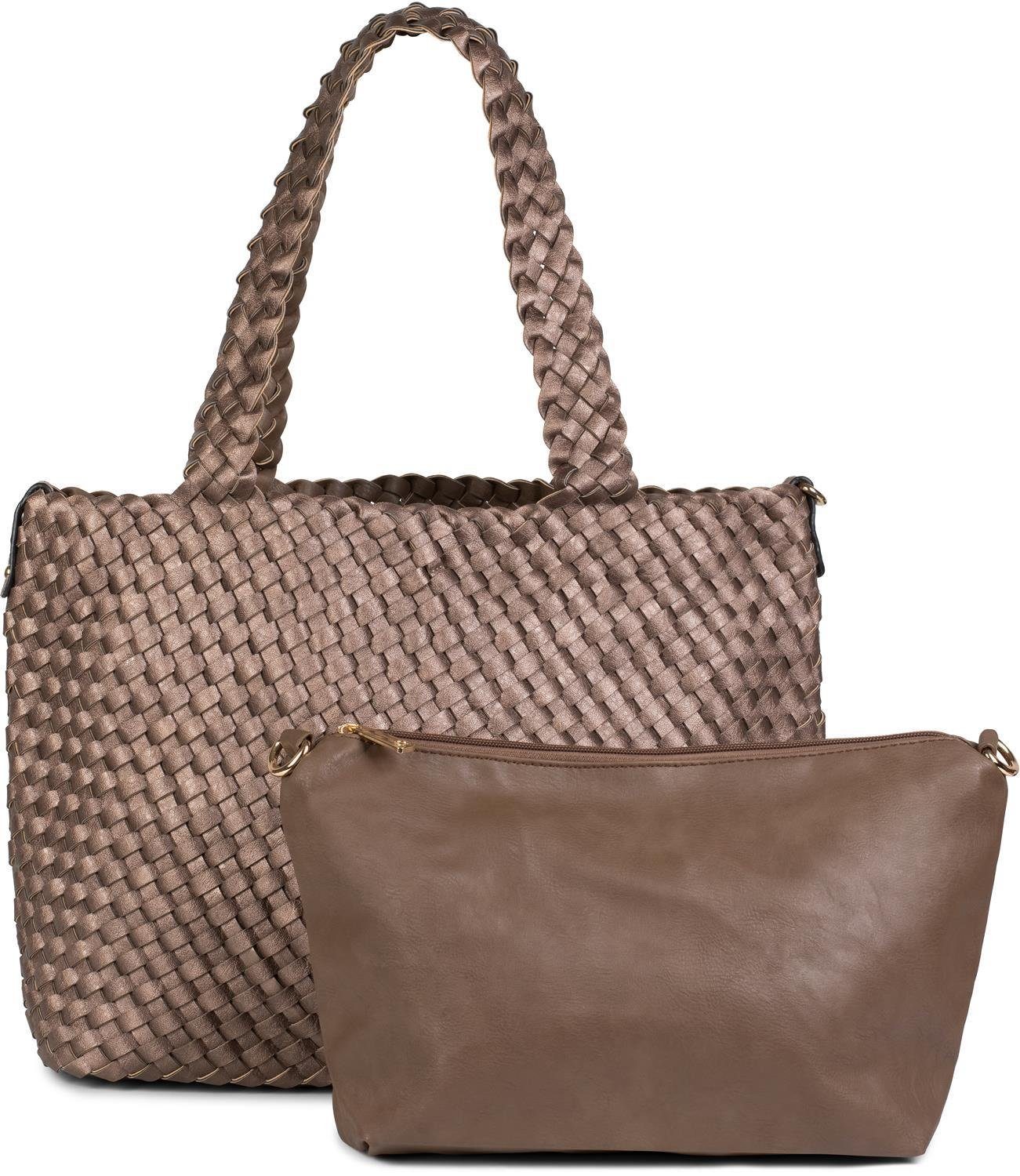 styleBREAKER Schultertasche Große XXL Wendetasche geflochten günstig online kaufen