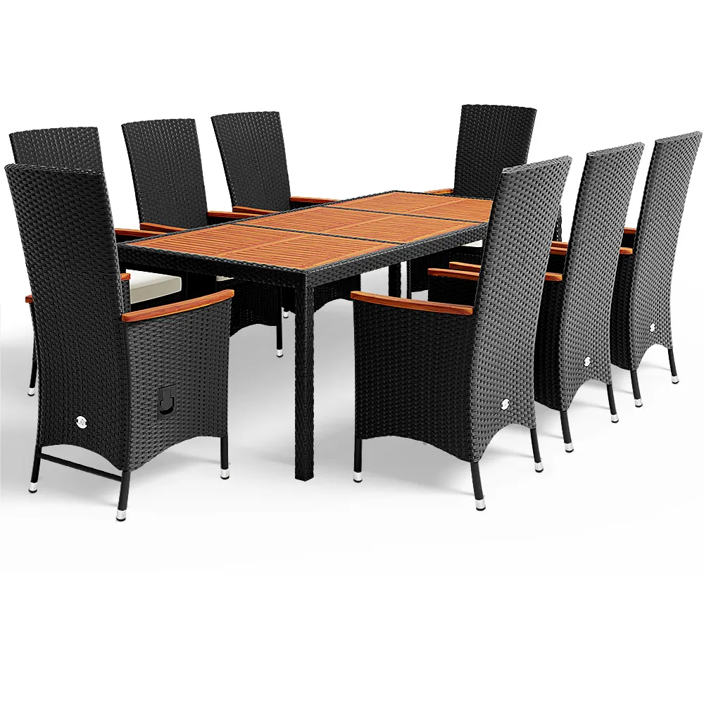 Polyrattan Garten-Sitzgruppe Rio 9-tlg Schwarz verstellbar günstig online kaufen