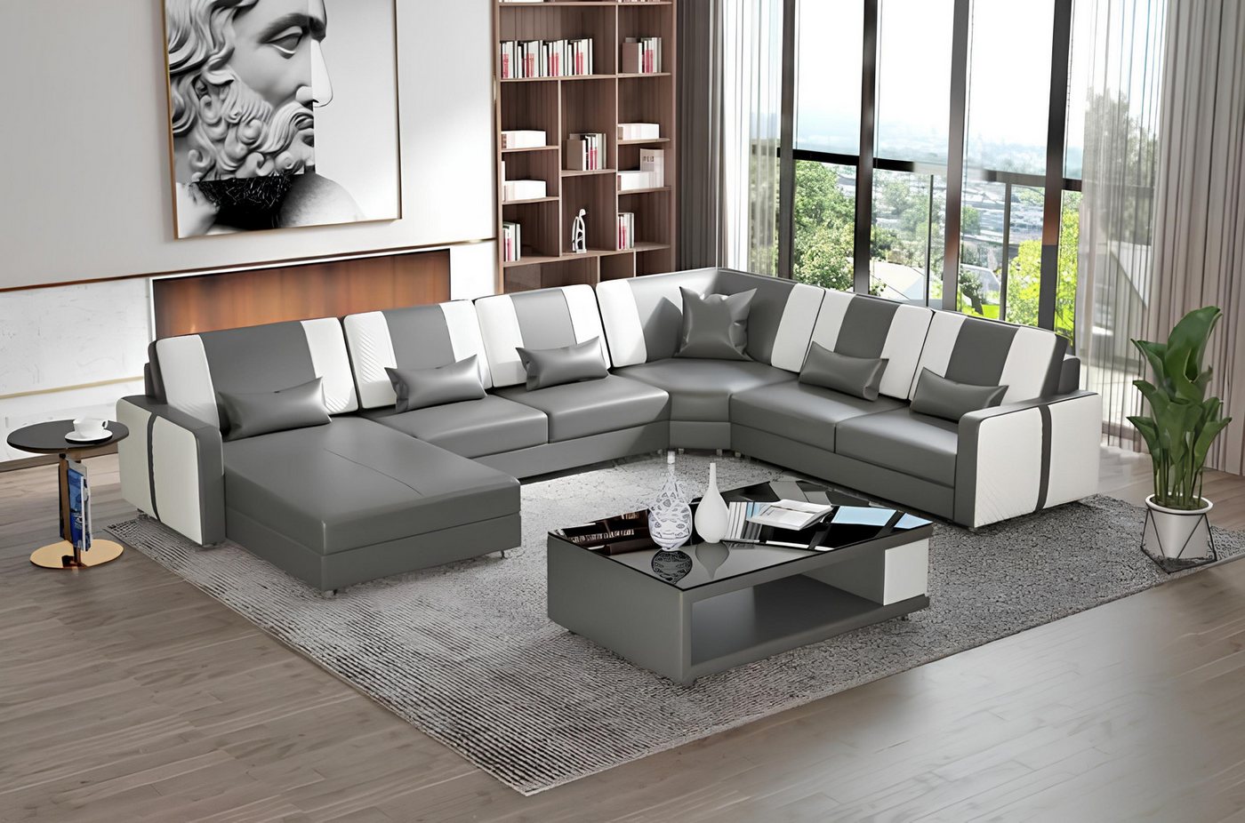 Xlmoebel Ecksofa Geräumiges Wohnensemble Sofa Eckcouch U-Form Grau Kunstled günstig online kaufen