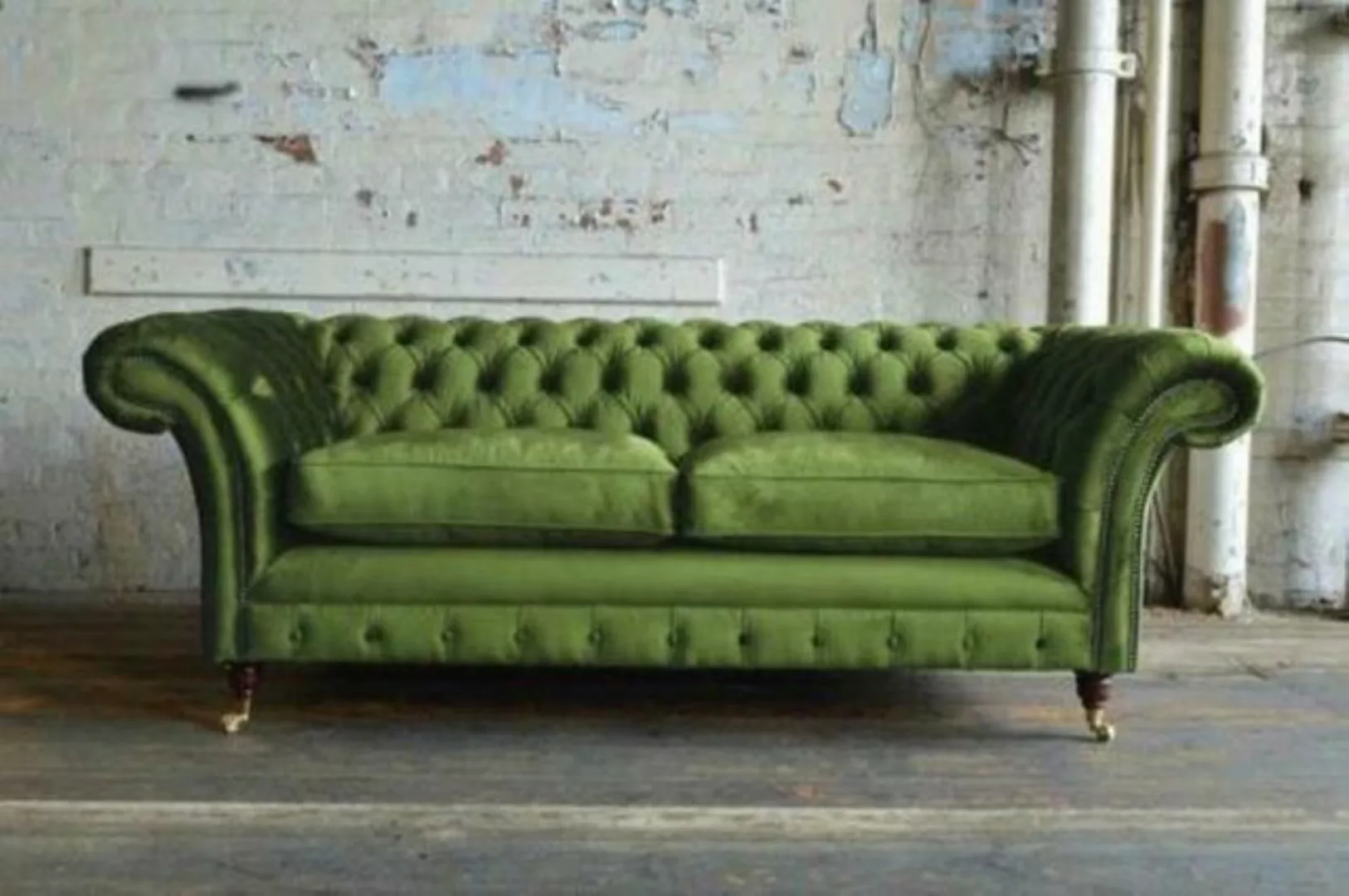 JVmoebel 3-Sitzer Grüne Samt Chesterfield Couch Textil Polster Sitz Garnitu günstig online kaufen