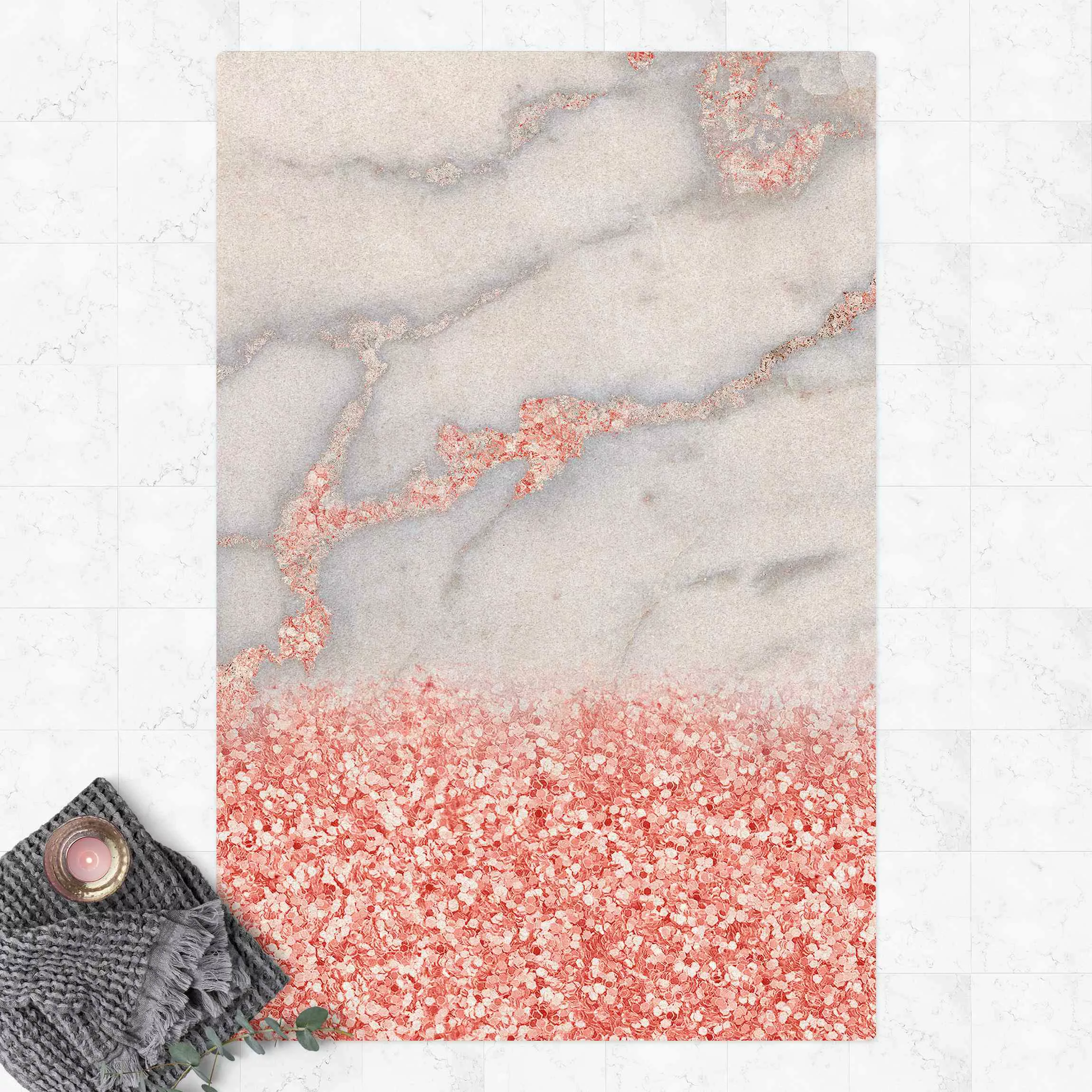 Kork-Teppich Marmoroptik mit Rosa Konfetti günstig online kaufen