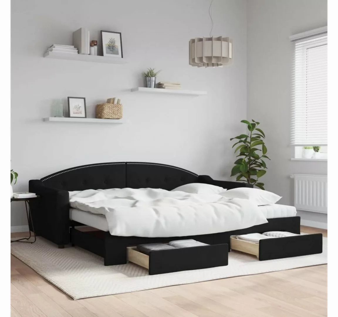 furnicato Bett Tagesbett Ausziehbar mit Schubladen Schwarz 90x200 cm Stoff günstig online kaufen