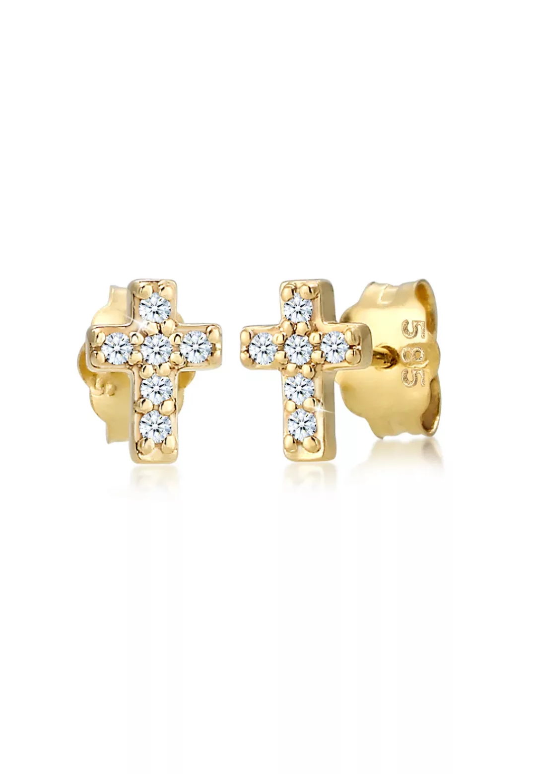 Elli DIAMONDS Paar Ohrstecker "Kreuz Religion Diamant (0.06 ct) 585er Gelbg günstig online kaufen