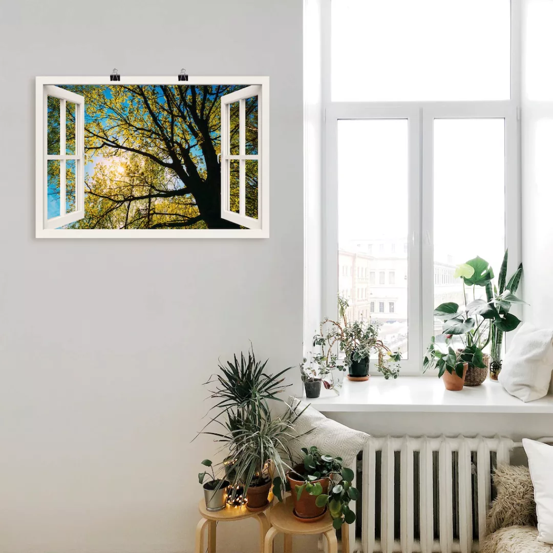 Artland Wandbild "Fensterblick Frühlingssonne Baumkrone", Bäume, (1 St.) günstig online kaufen