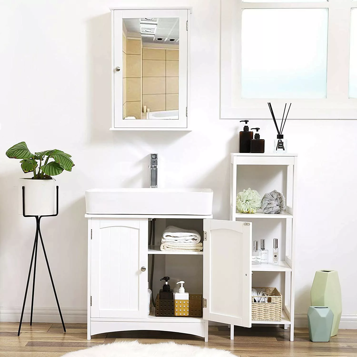 VASAGLE Waschbeckenunterschrank mit 2 Türen, verstellbare Ablage günstig online kaufen