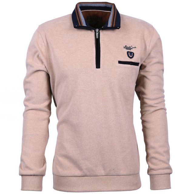 Mode Monte Carlo Sweatshirt Sweat-Shirt Stehbund Zip Beige günstig online kaufen