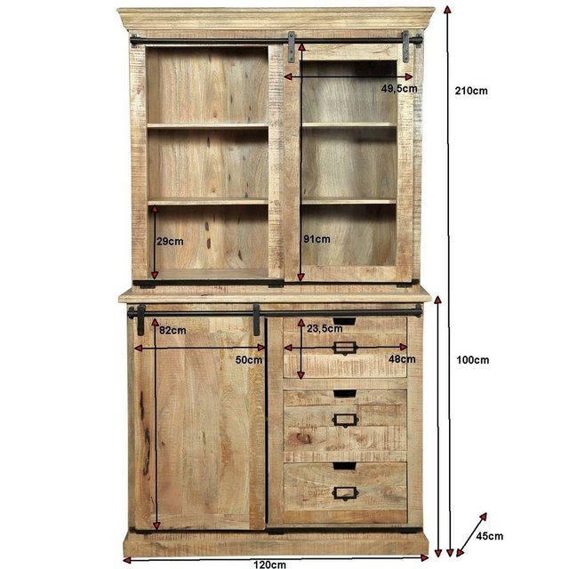 baario Buffet Schrank VODICE 120cm massiv Mangoholz Vitrine Landhaus Design günstig online kaufen