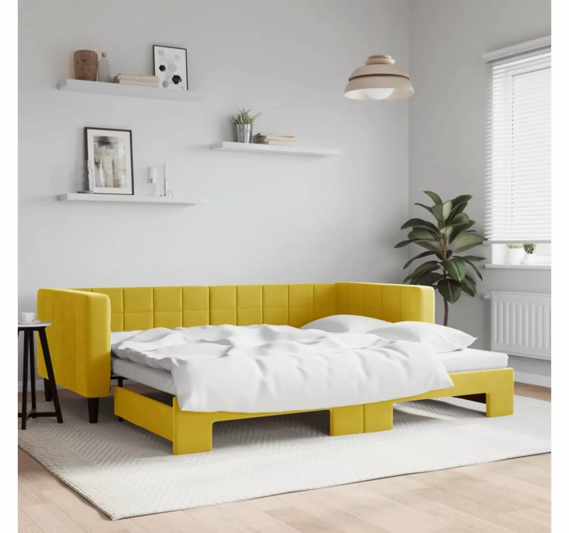 vidaXL Gästebett Gästebett Tagesbett Ausziehbar Gelb 90x200 cm Samt Bett Be günstig online kaufen