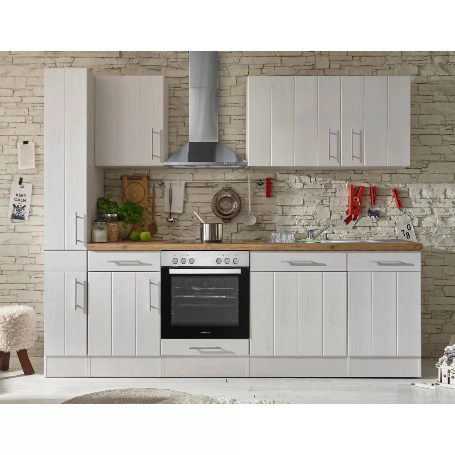 Respekta Premium Küchenzeile Landhaus 300 cm Lärche Weiß matt günstig online kaufen