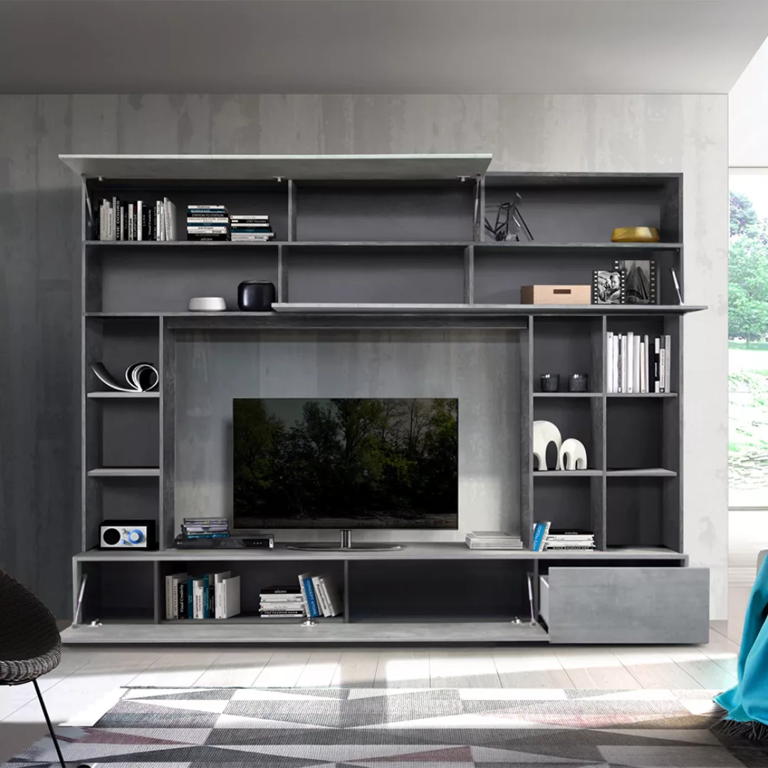 TV Rückwand in Beton Grau und Dunkelgrau modern günstig online kaufen