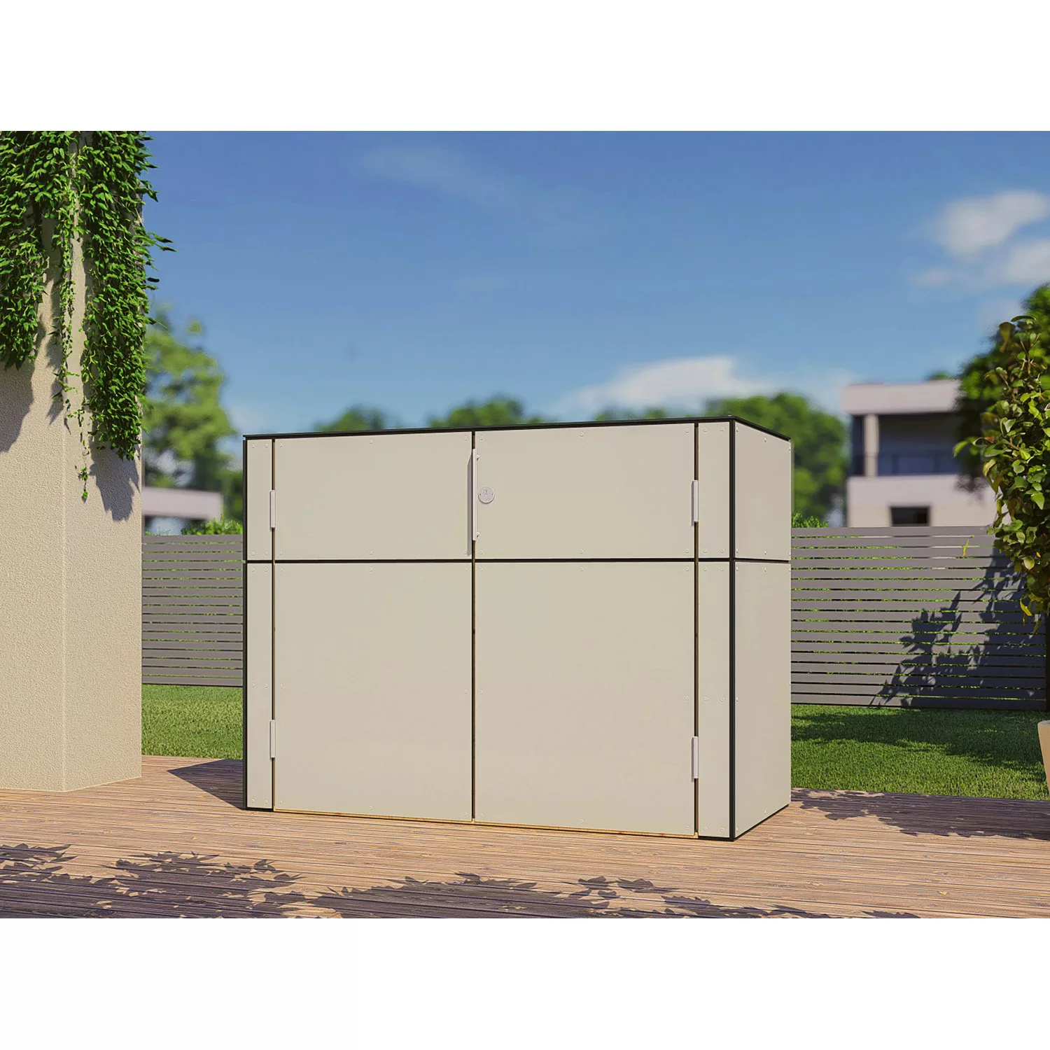 Bertilo Gartenschrank HPL Sideboard 155 cm x 75 cm x 116 cm Grau FSC® günstig online kaufen