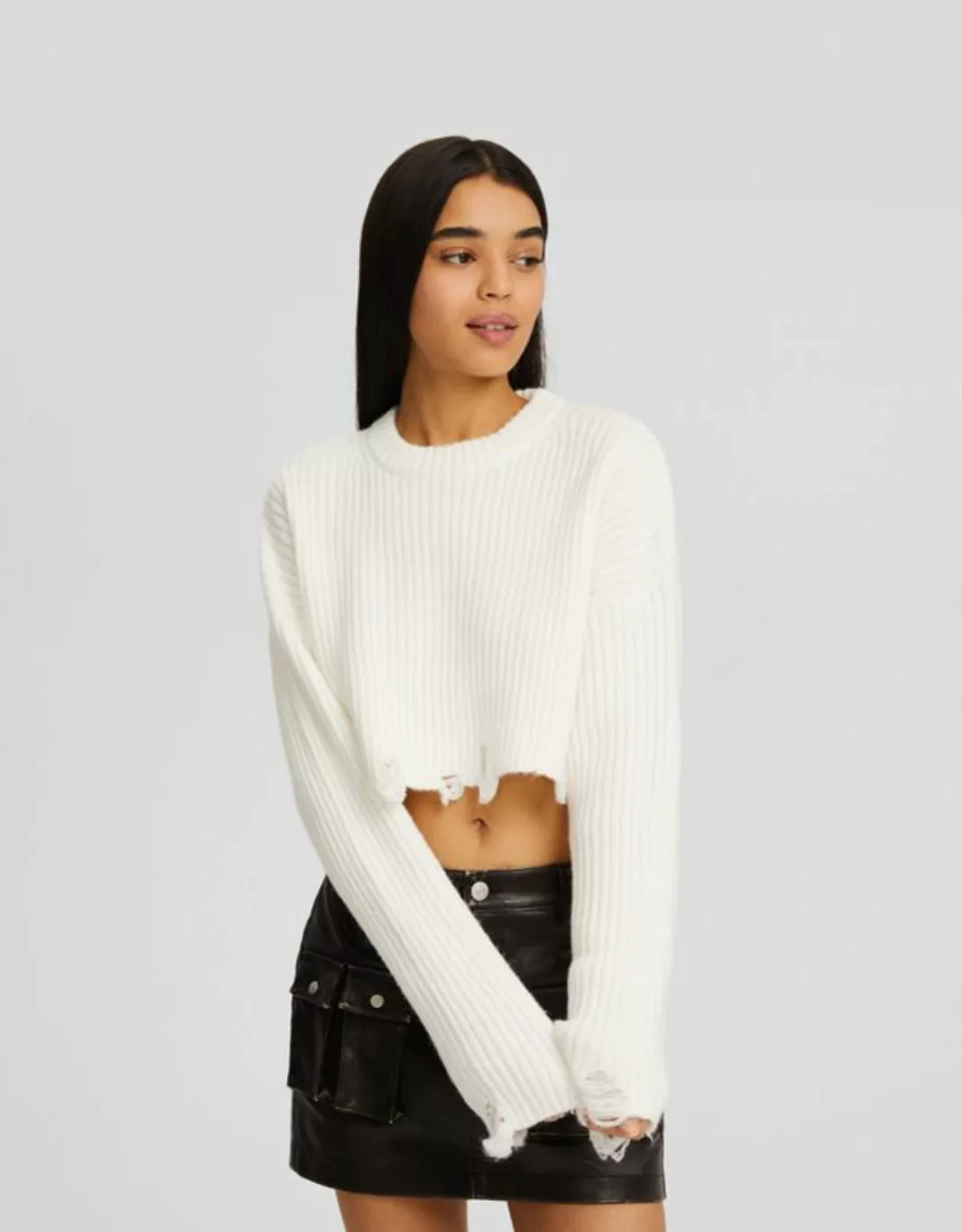 Bershka Pullover Mit Rissen Damen Xs Rohweiß günstig online kaufen